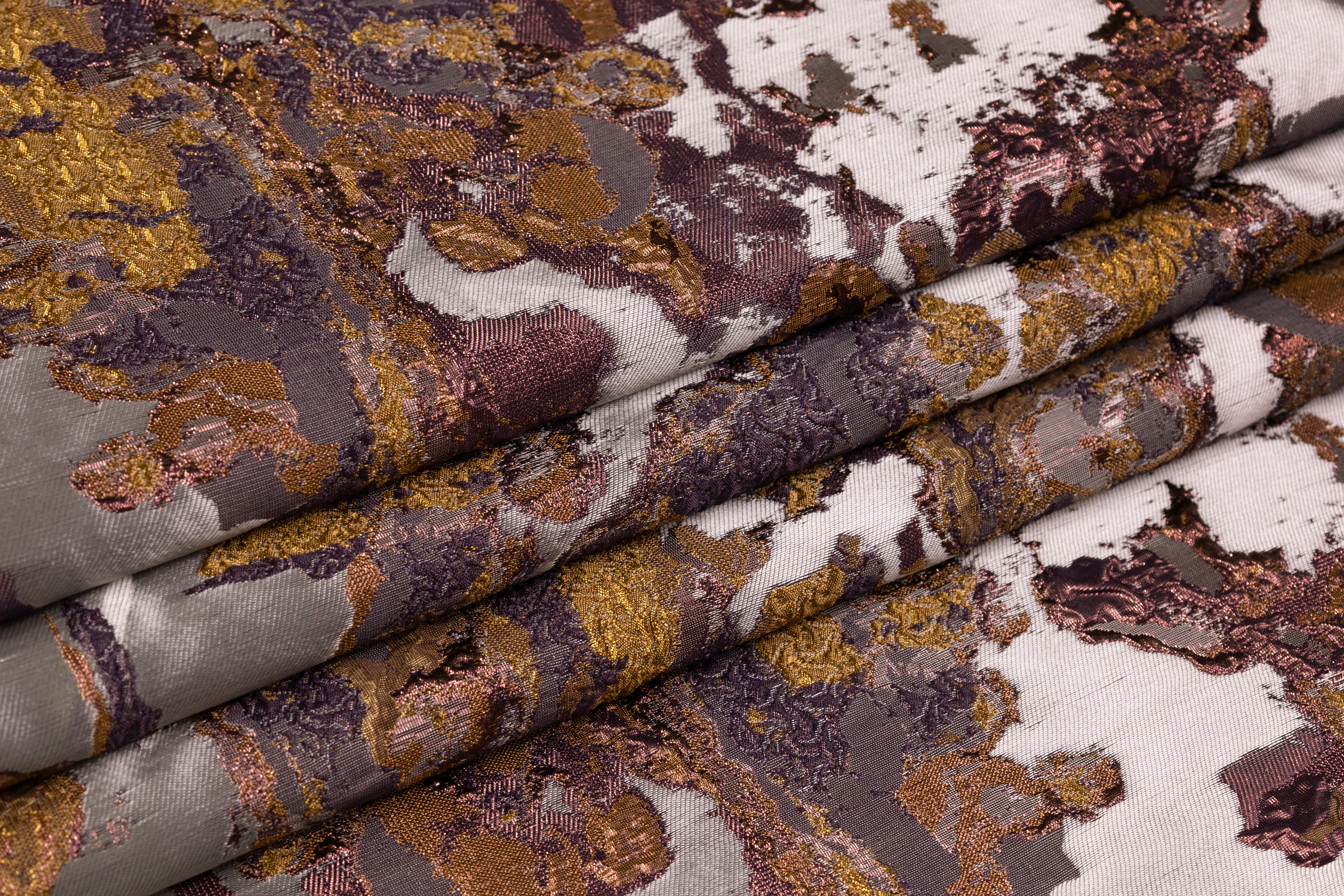 Abstract Metallic Cloqué Brocade - Antique Gold / Gray / Copper