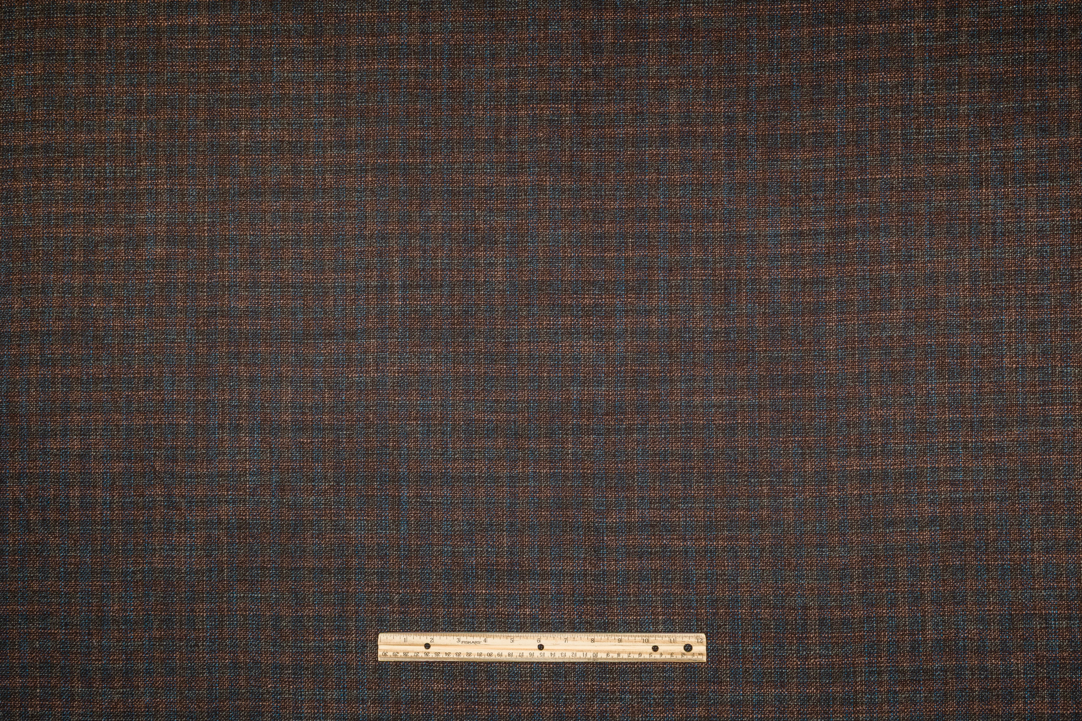 Checked Italian Wool Tweed Suiting - Blue / Green/ Dusty Peach