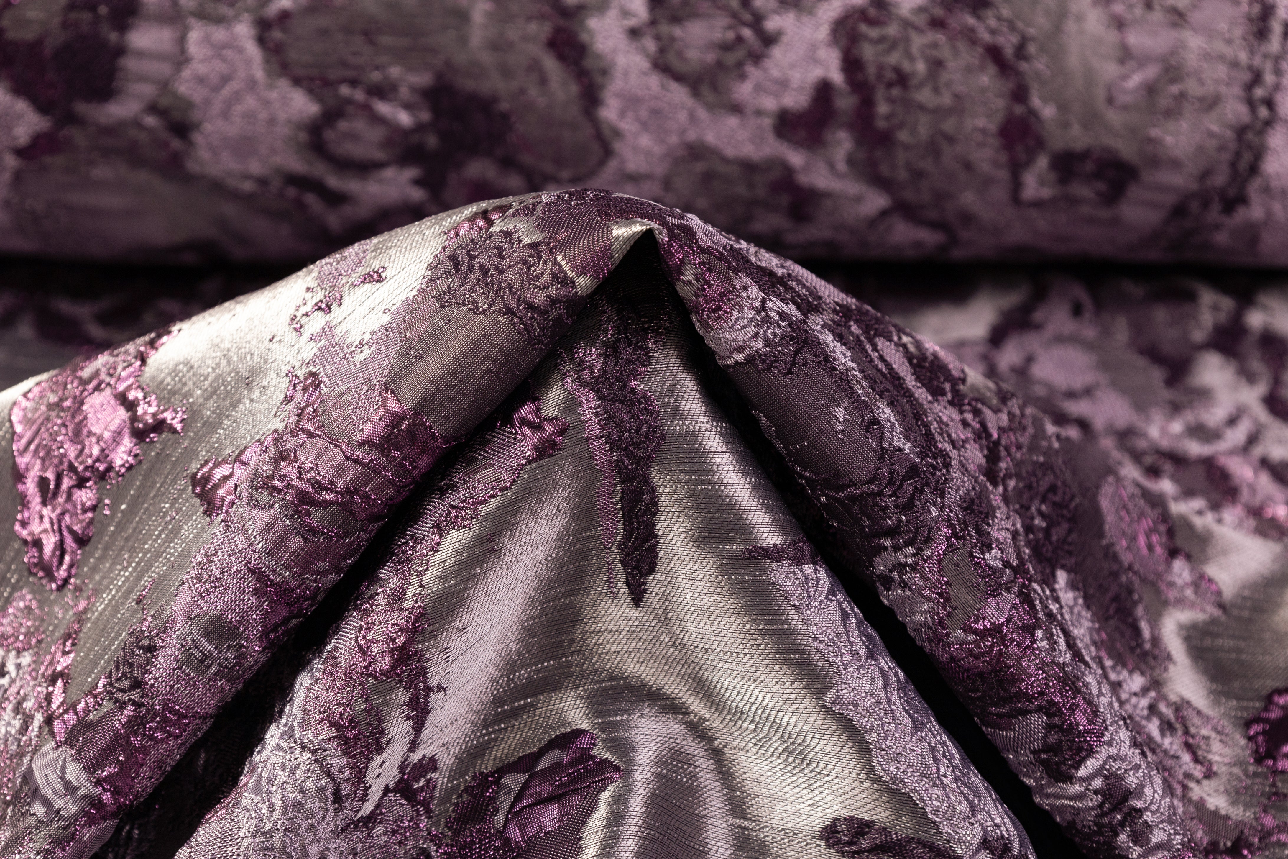 Abstract Metallic Cloqué Brocade - Purple / Gray