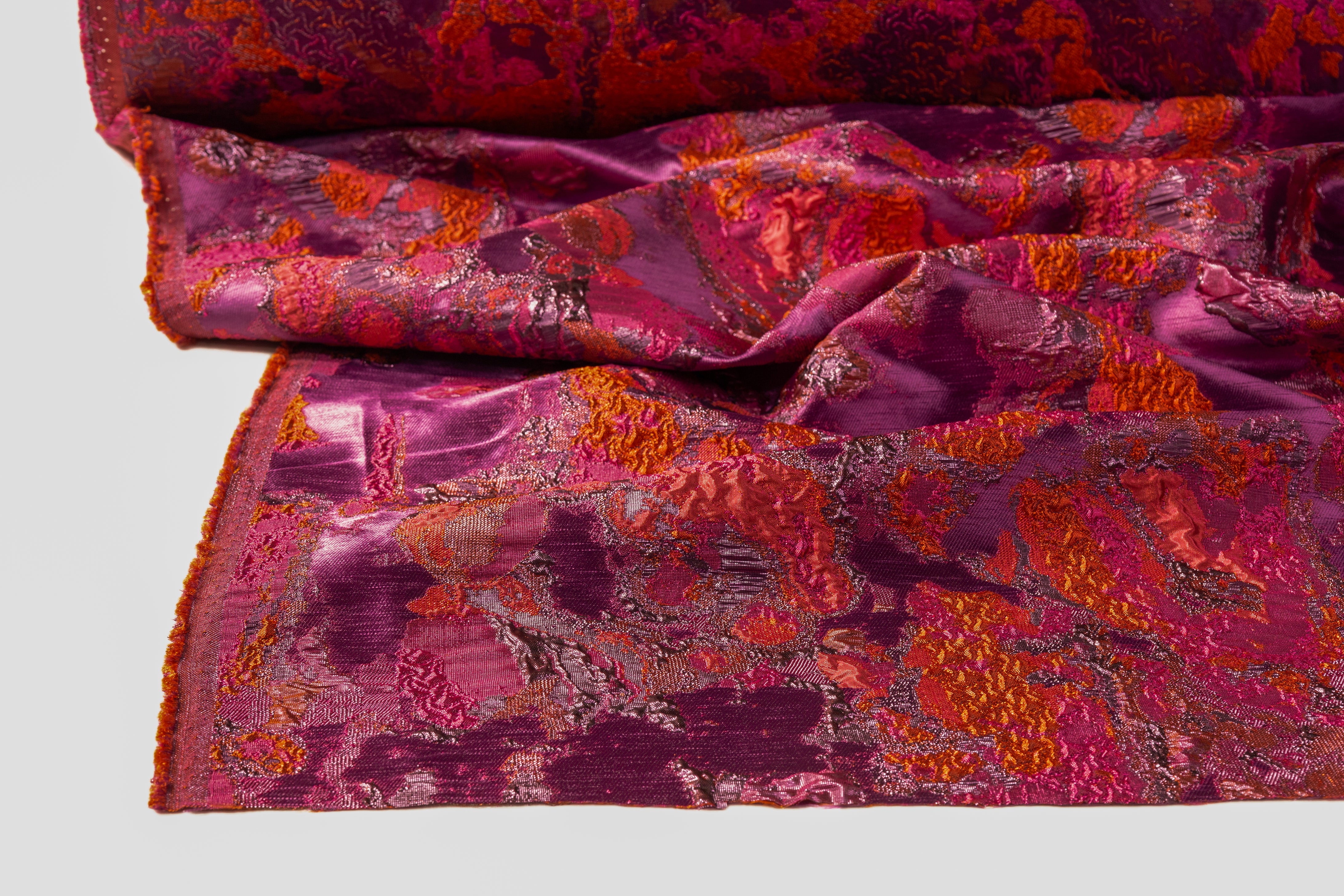 Abstract Metallic Cloqué Brocade - Fuchsia / Burnt Orange