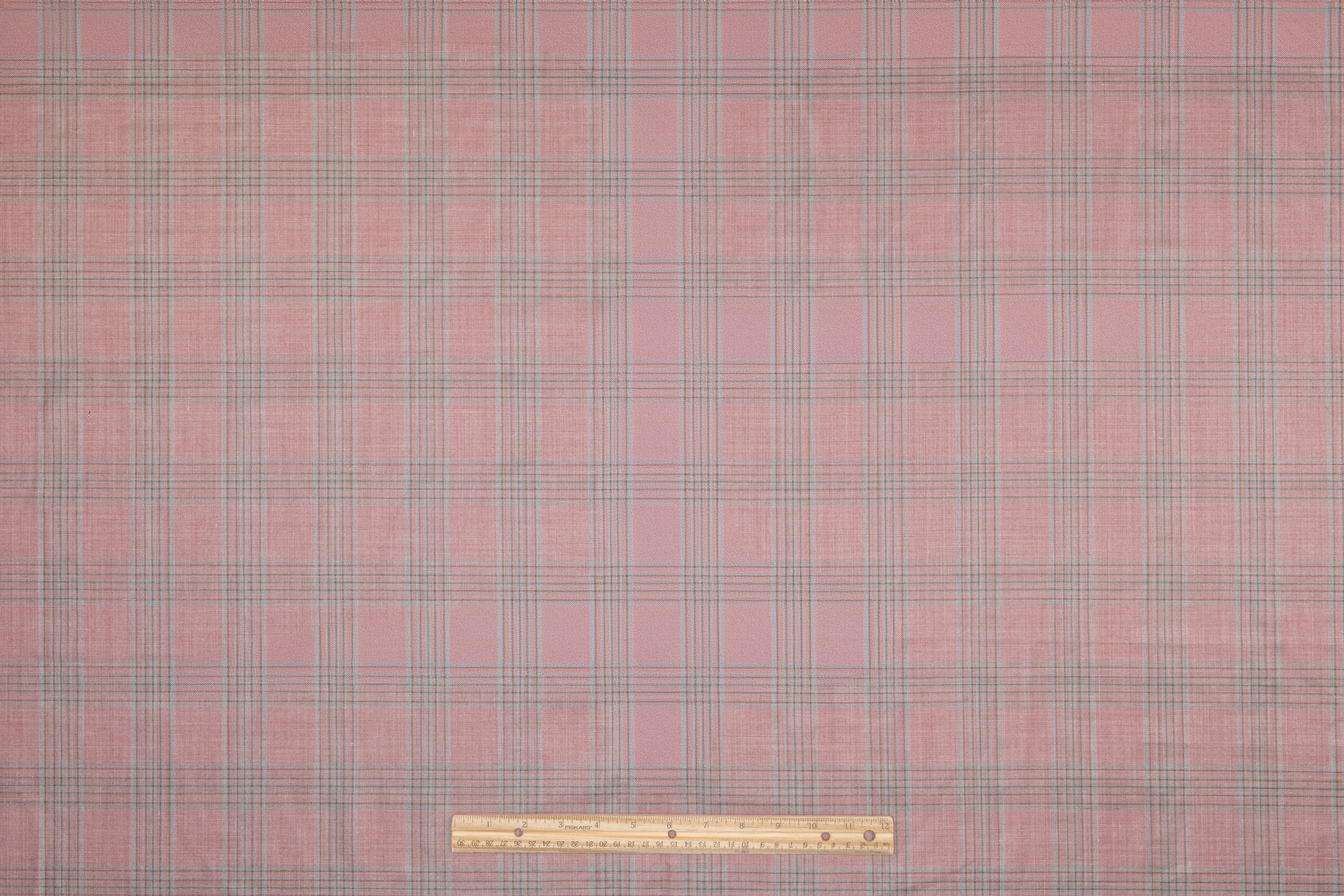Checked Italian Wool Linen Suiting - Rose Pink / Green