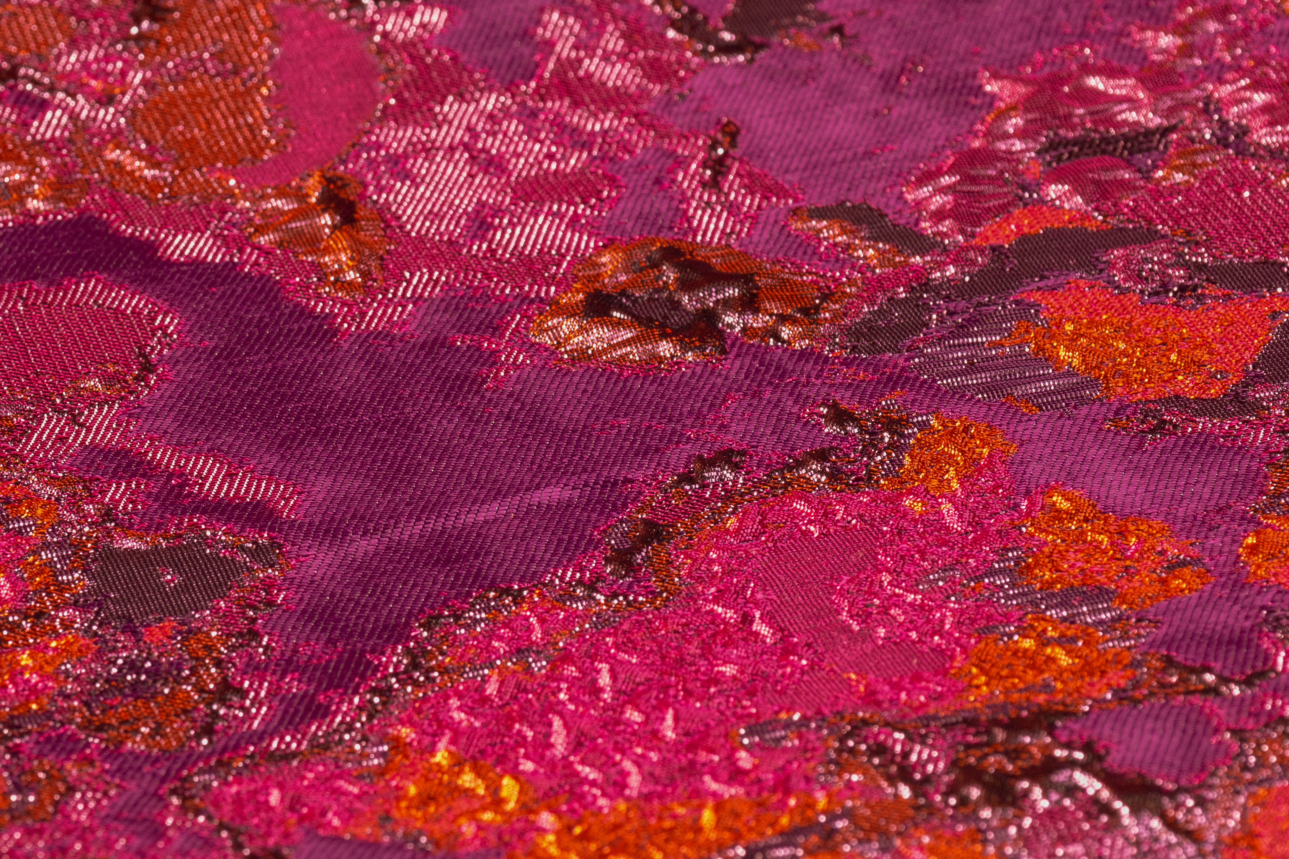 Abstract Metallic Cloqué Brocade - Fuchsia / Burnt Orange