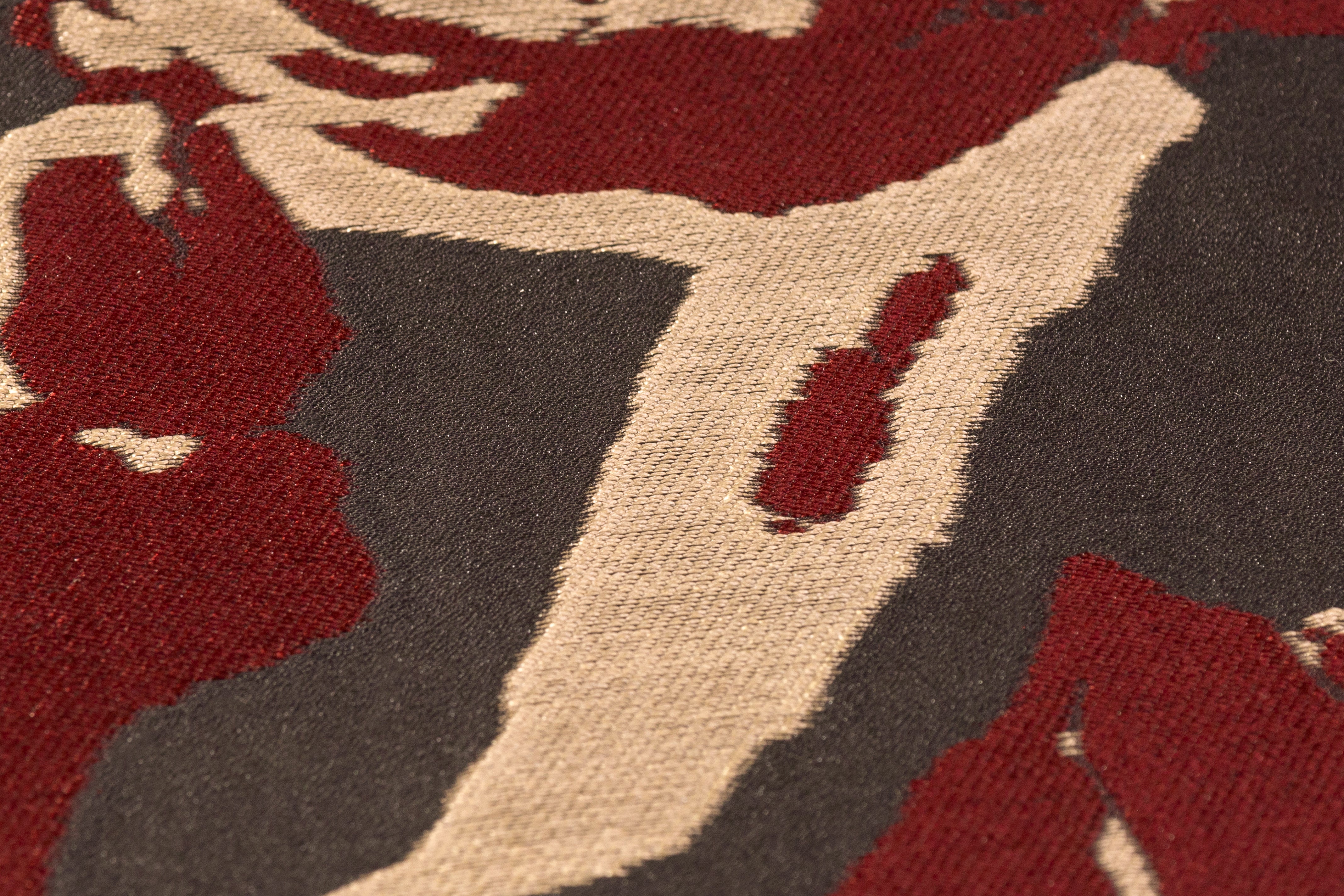 Abstract Poly Cotton Fil Coupé - Maroon / Gold / Black