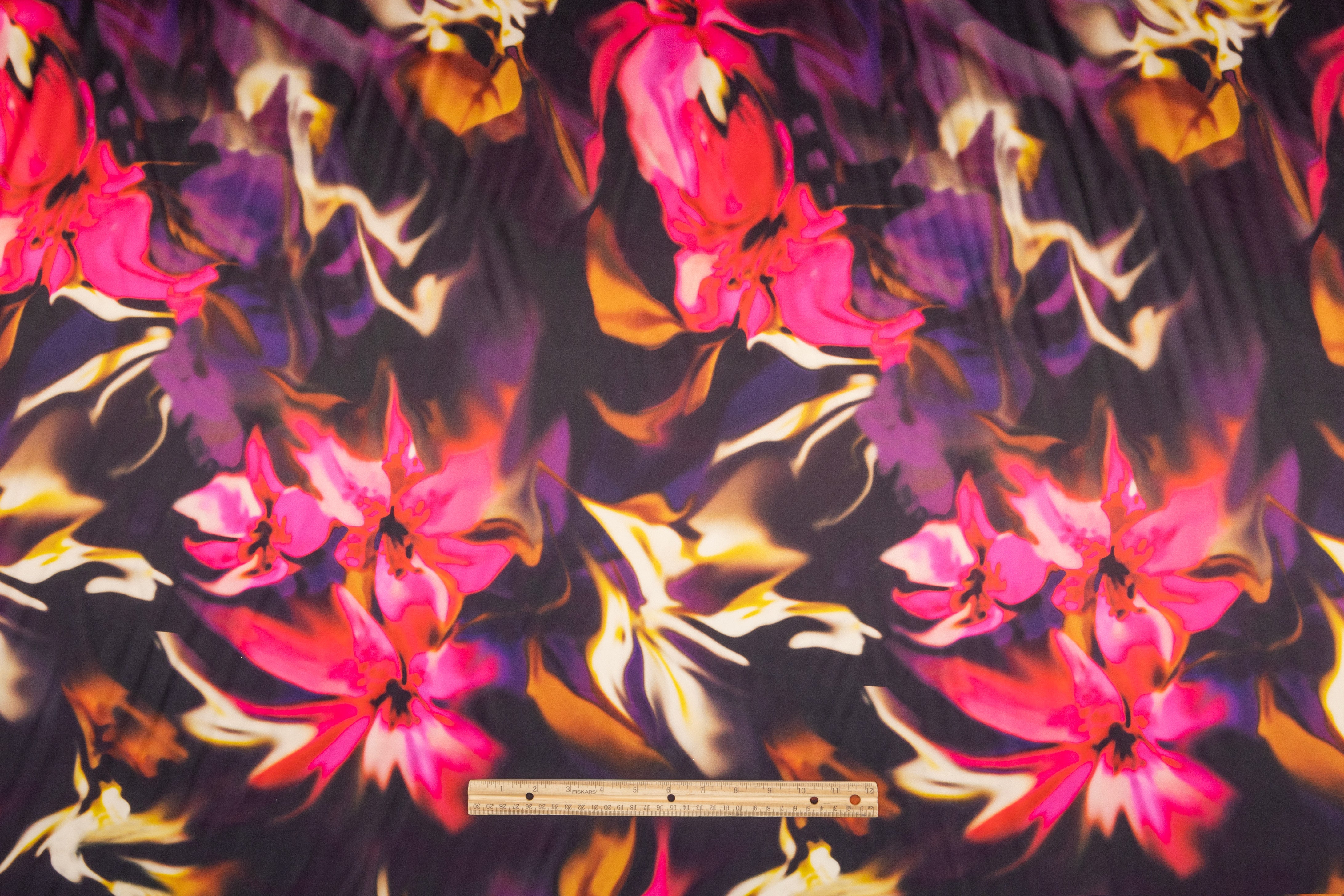 Abstract Floral Italian Silk Charmeuse - Magenta / Violet / Gold