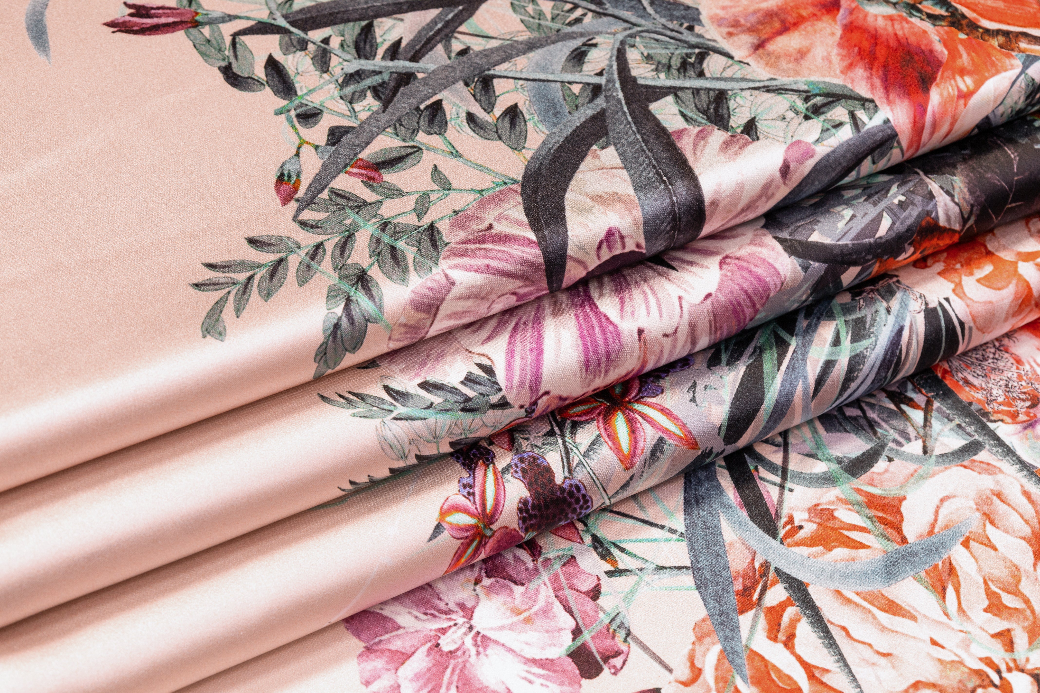 Floral Border Print Italian Silk Charmeuse - Blush / Multicolor