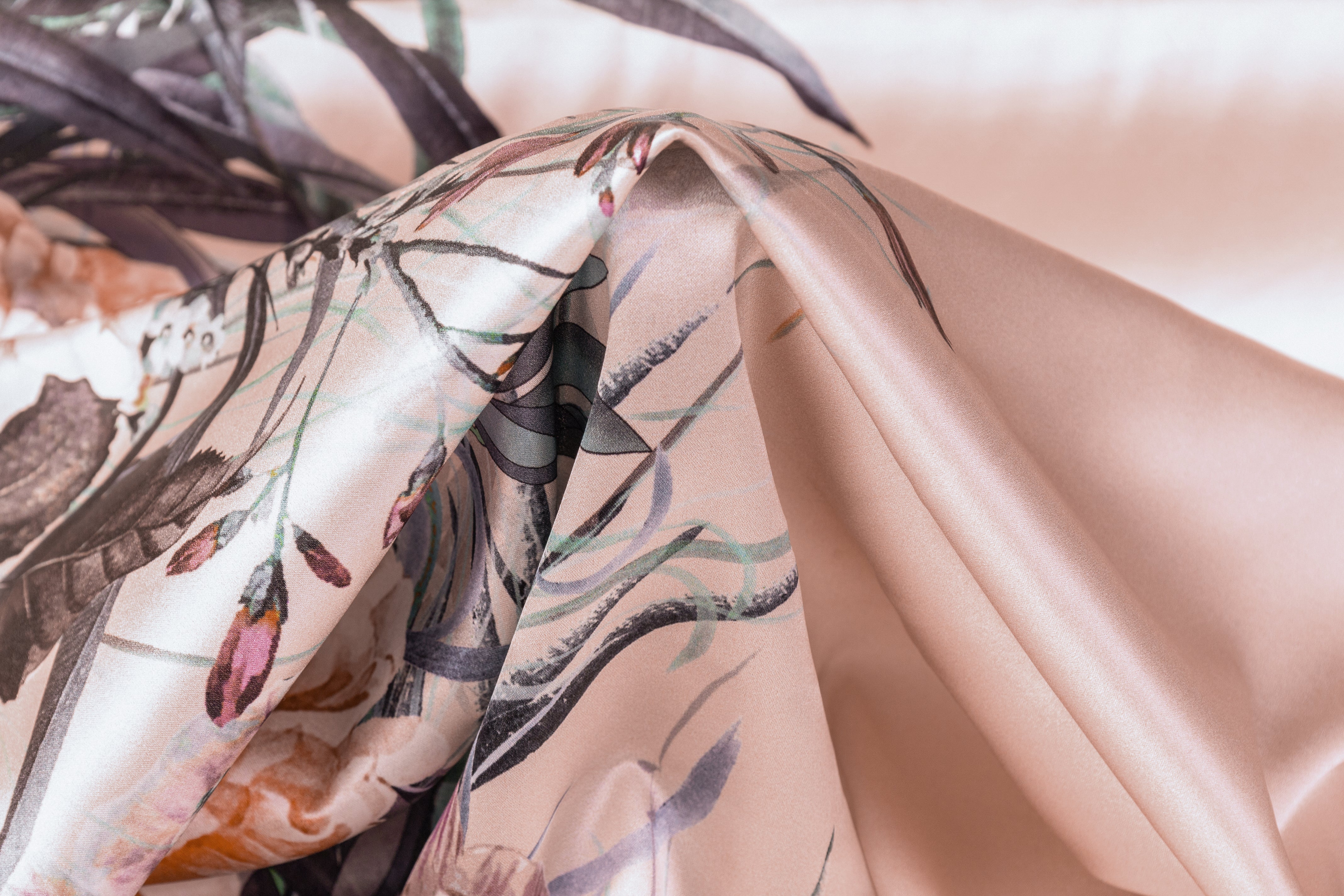 Floral Border Print Italian Silk Charmeuse - Blush / Multicolor