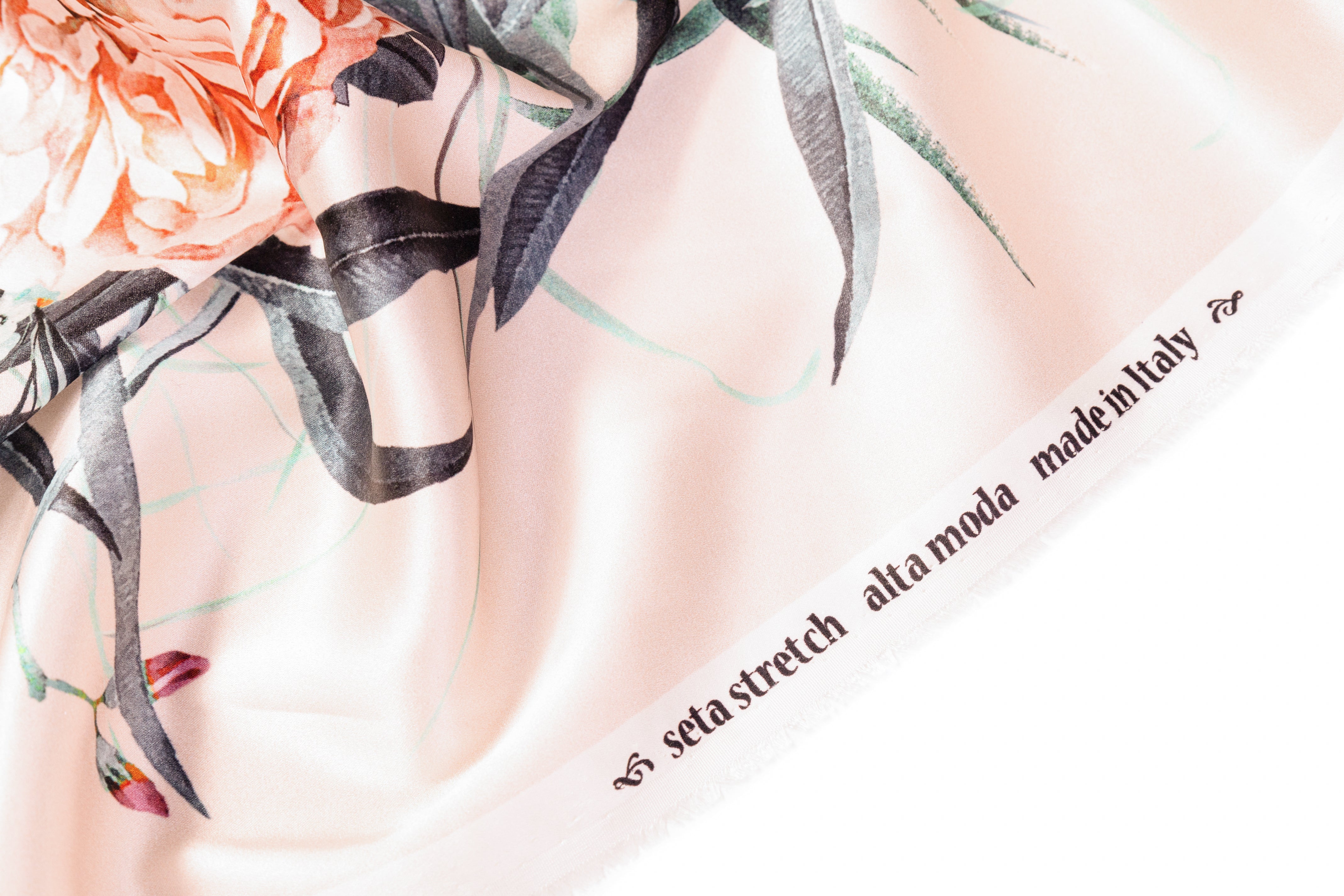 Floral Border Print Italian Silk Charmeuse - Blush / Multicolor