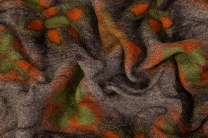 Floral Boiled Wool - Gray / Orange / Green