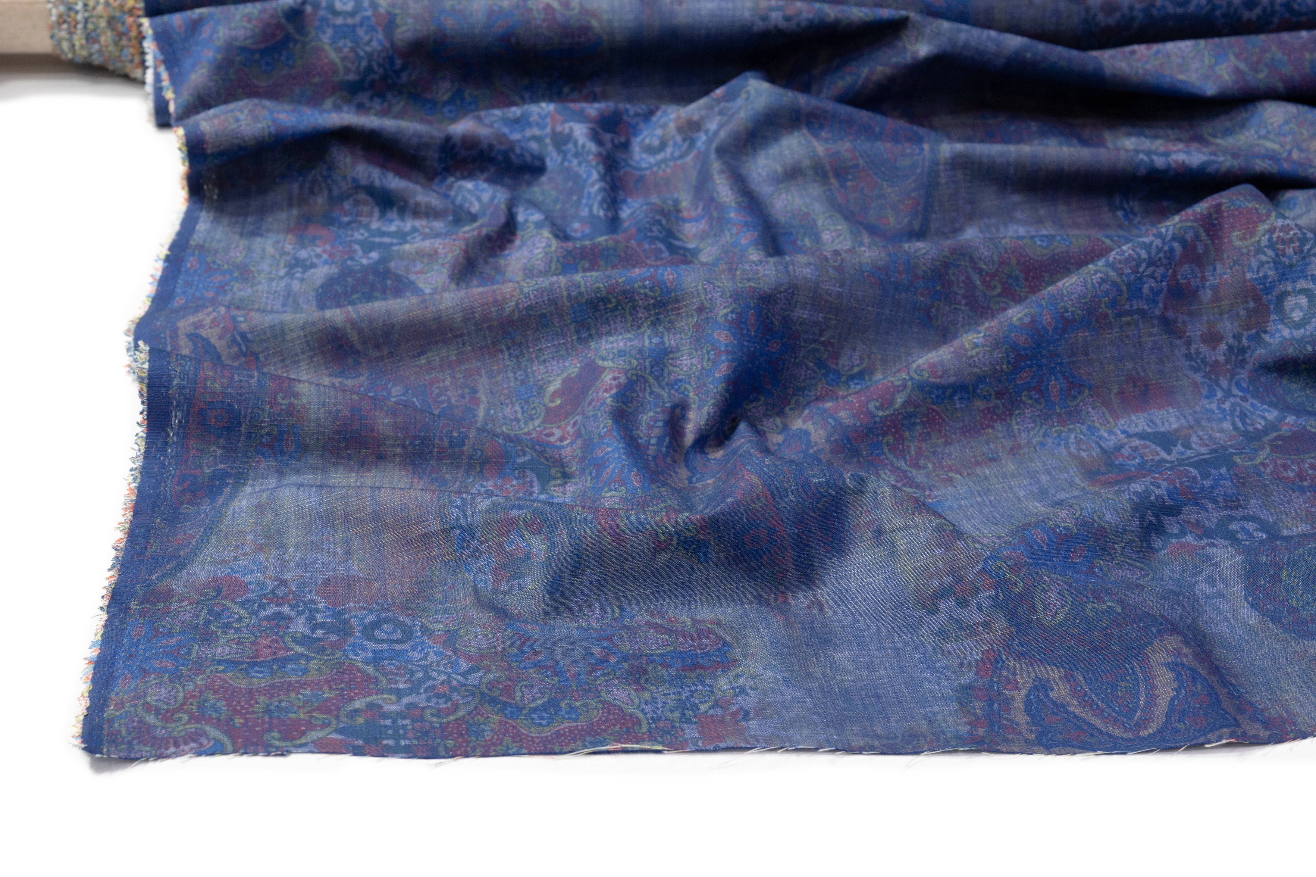 Paisley Italian Poly Cotton Denim - Blue