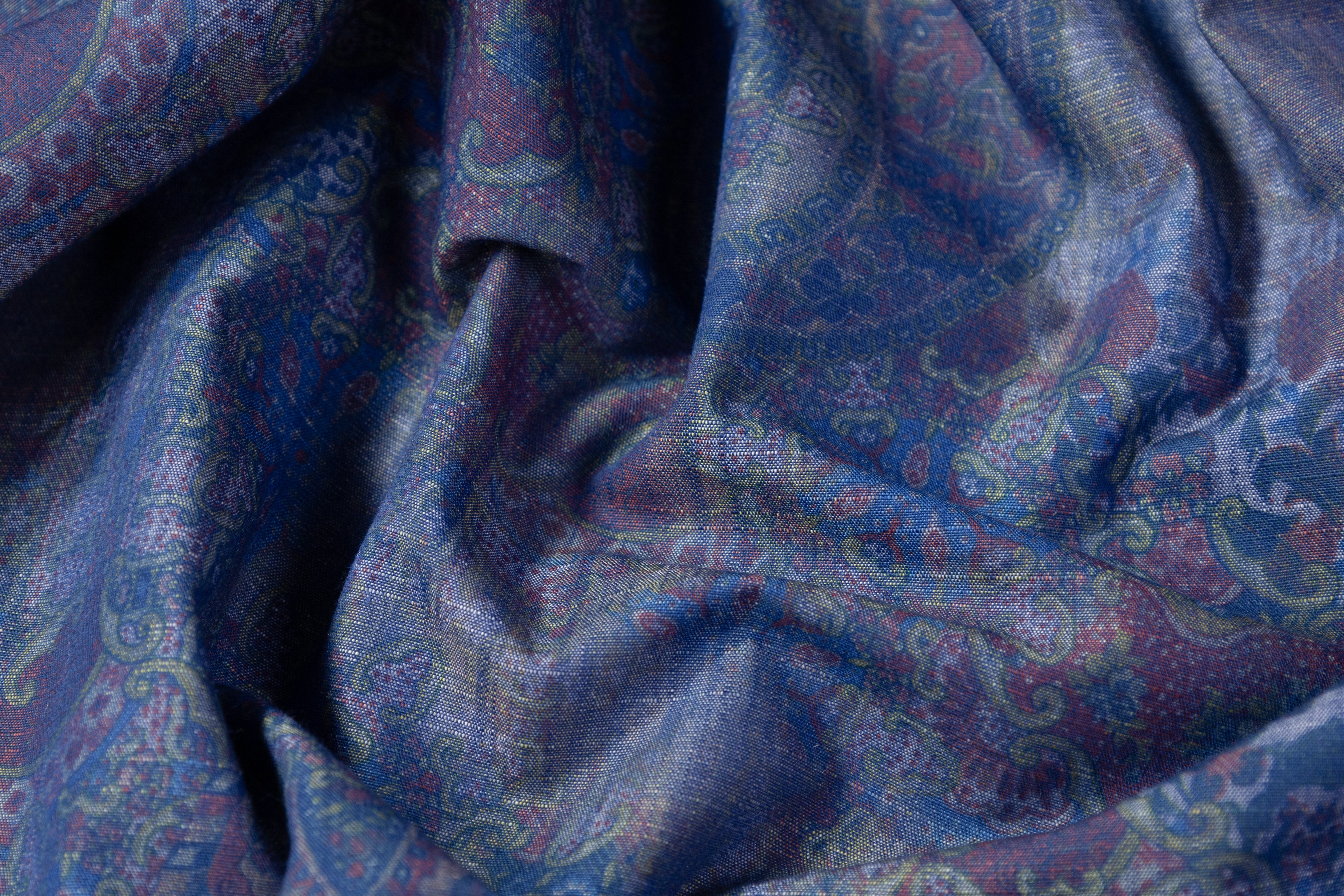 Paisley Italian Poly Cotton Denim - Blue