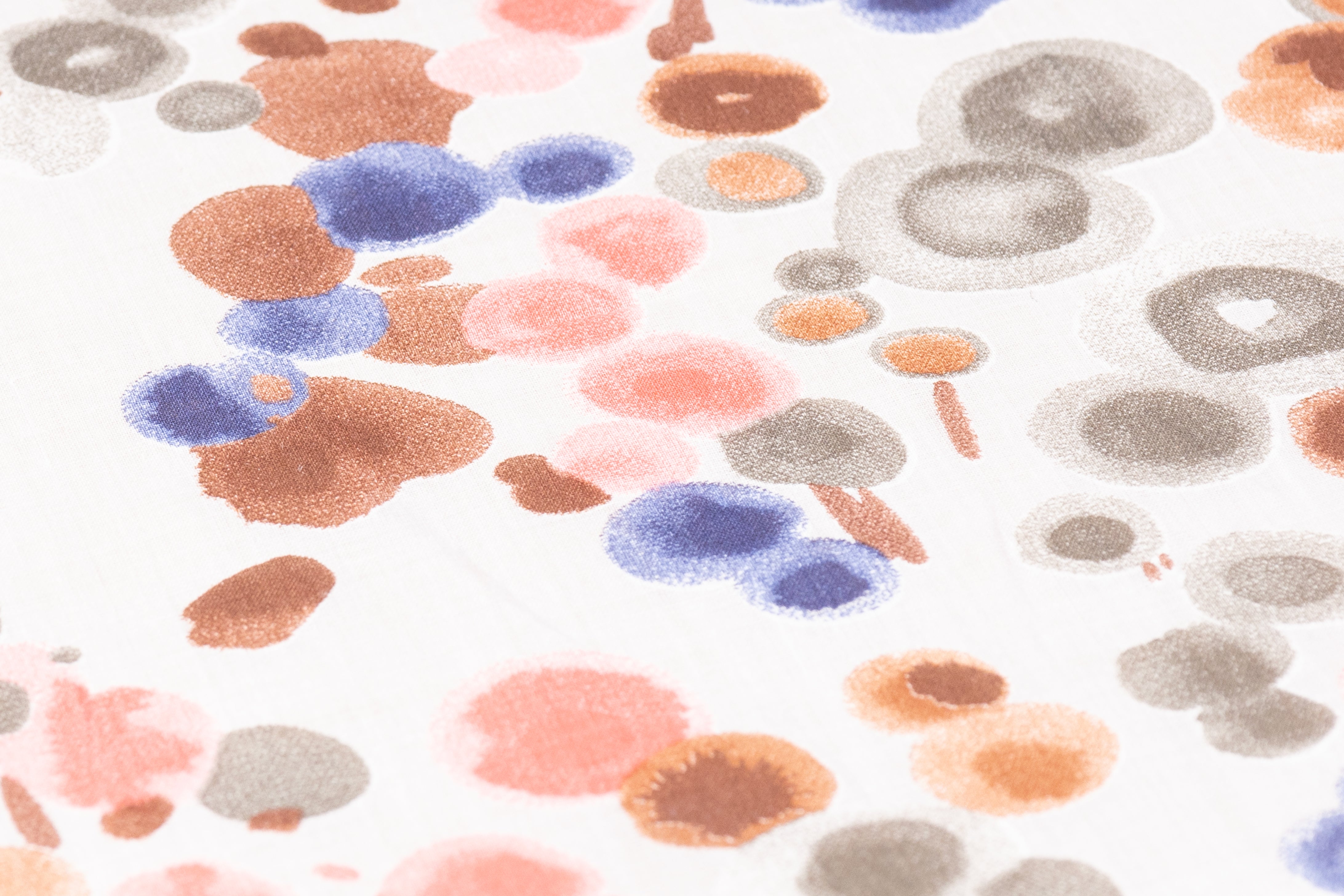 Abstract Watercolor Dot Italian Cotton Linen Blend - Brown / Coral / Blue
