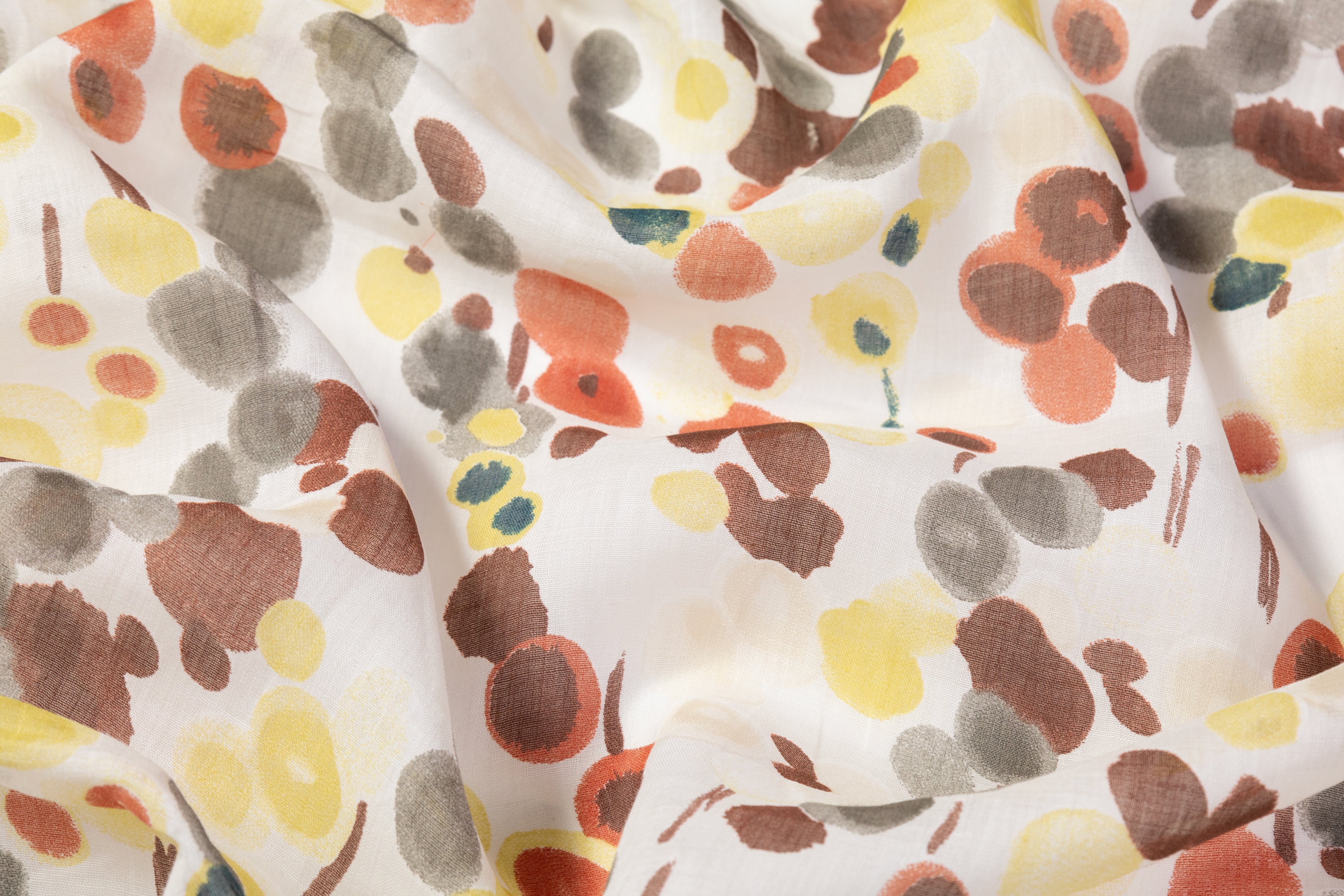 Abstract Watercolor Dot Italian Cotton Linen Blend - Brown / Yellow / Brick