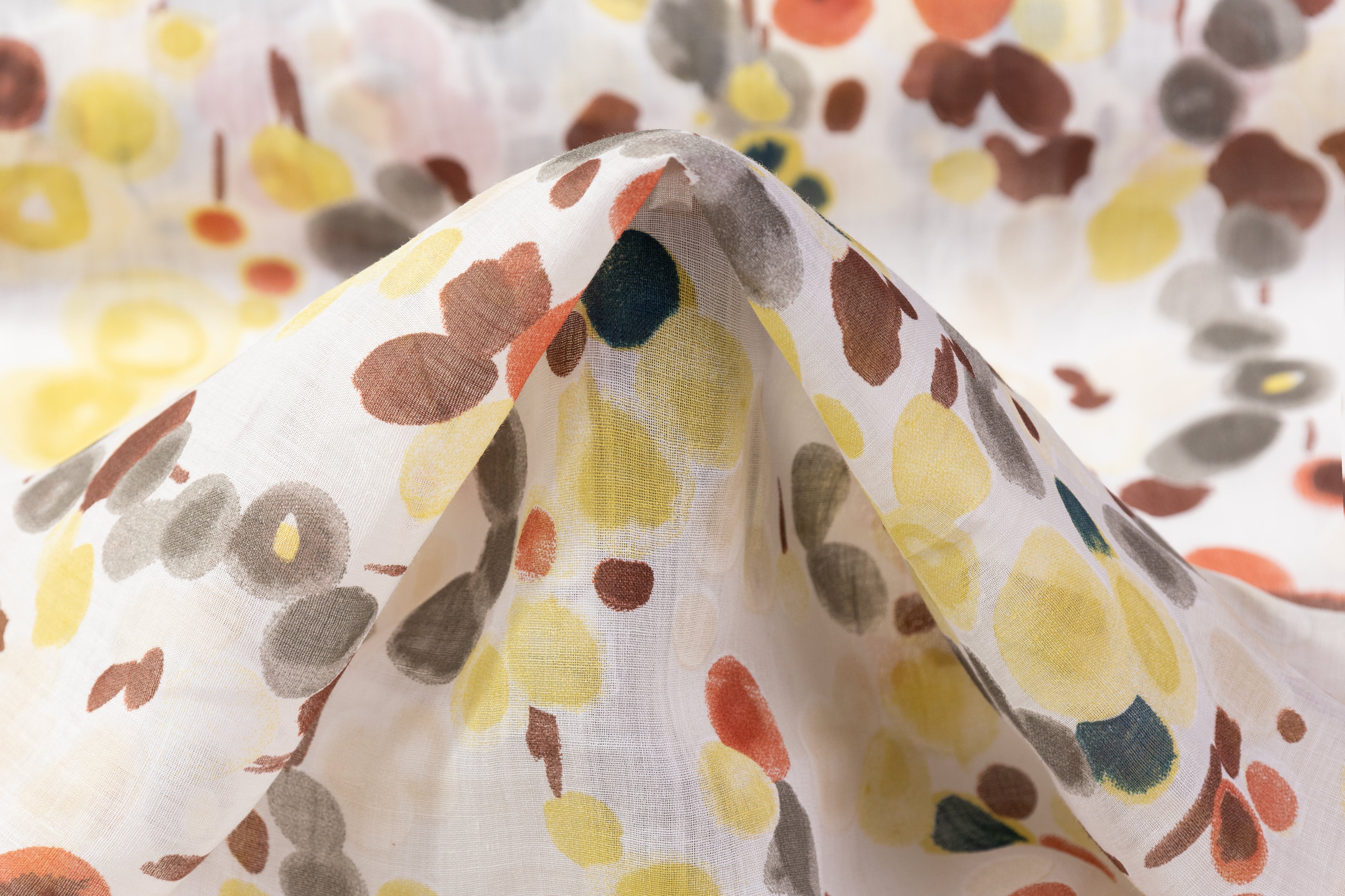 Abstract Watercolor Dot Italian Cotton Linen Blend - Brown / Yellow / Brick