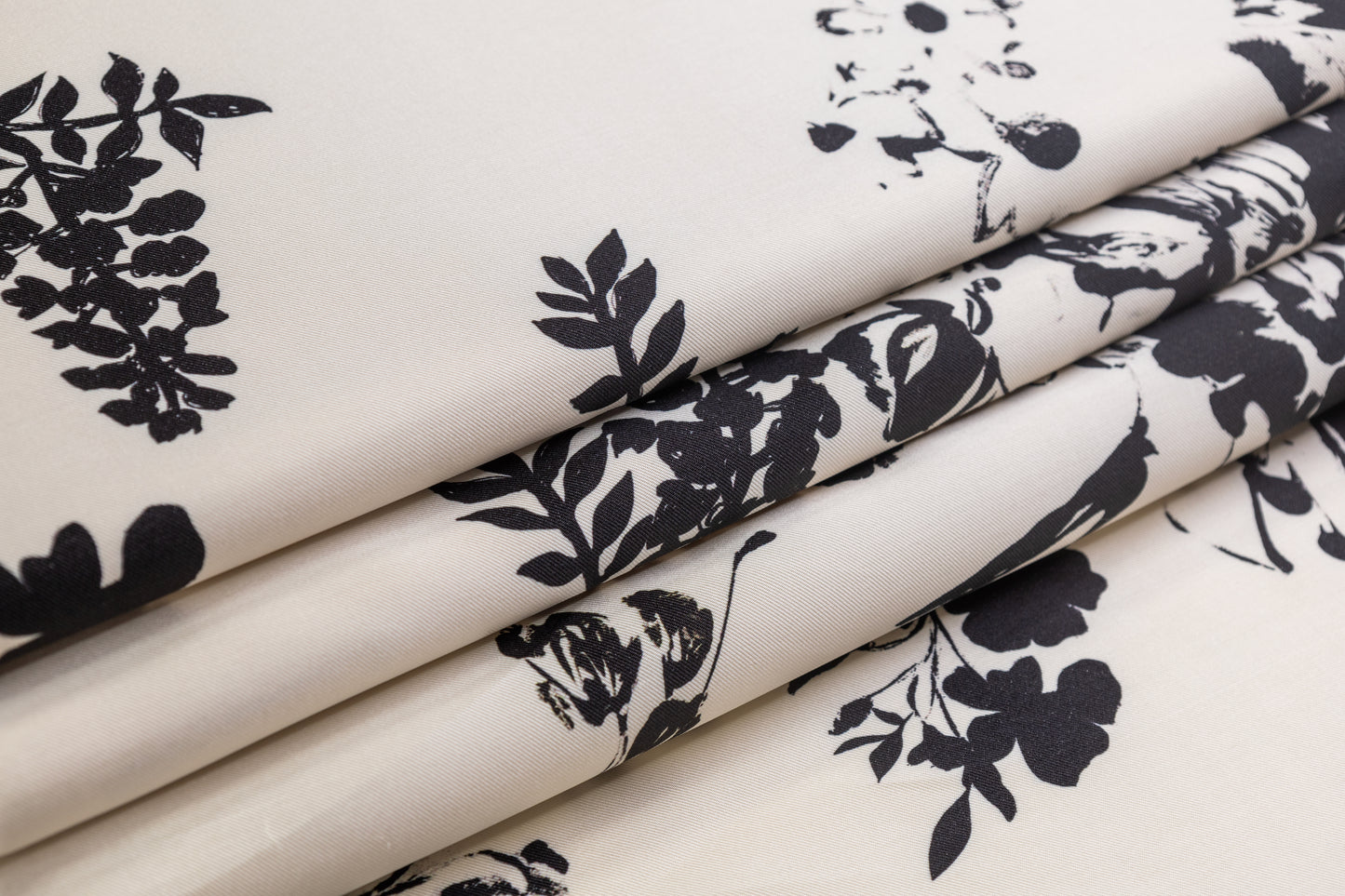 Floral Printed Poly Mikado - Off White / Black