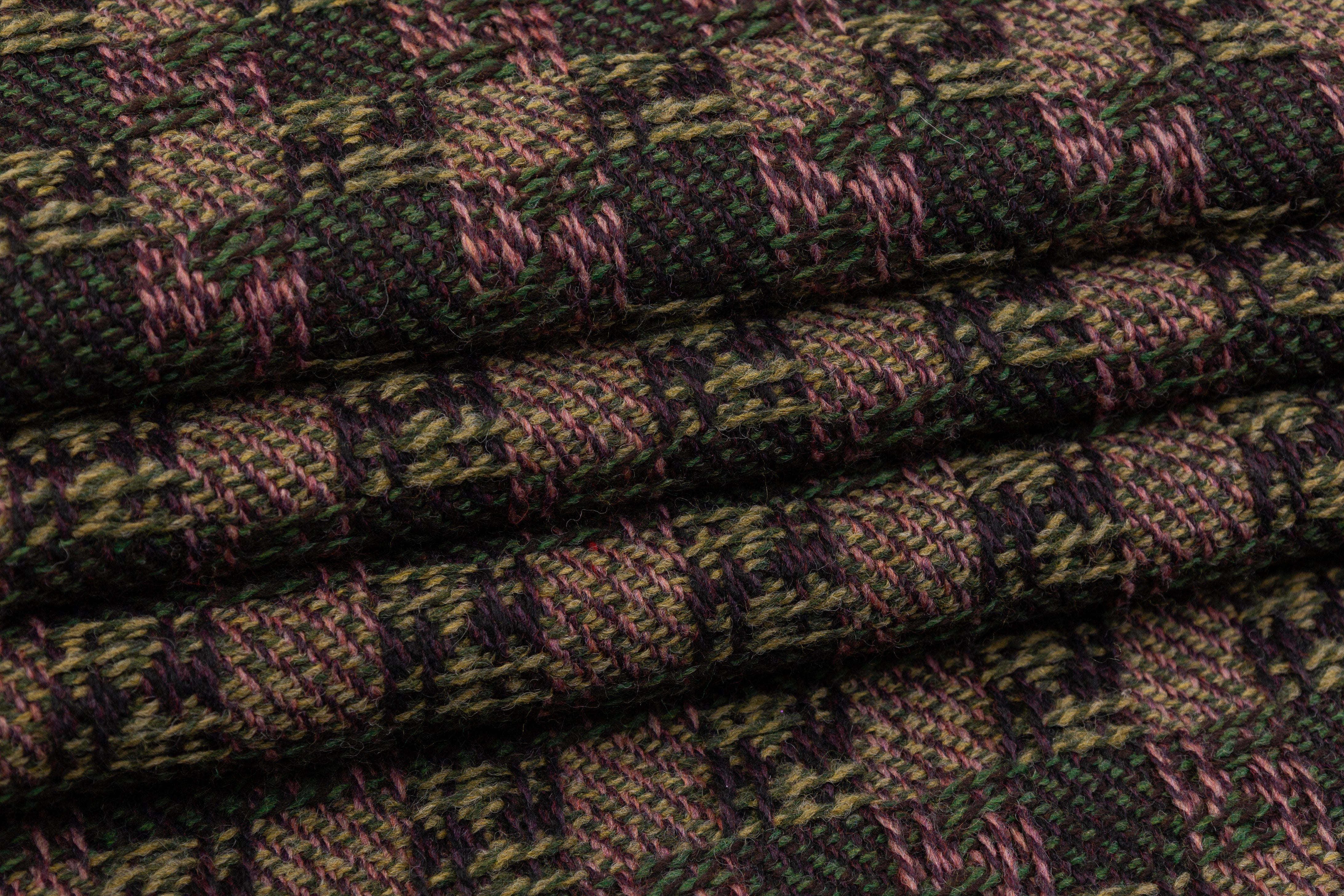 Wool Blend Tweed - Green / Pink