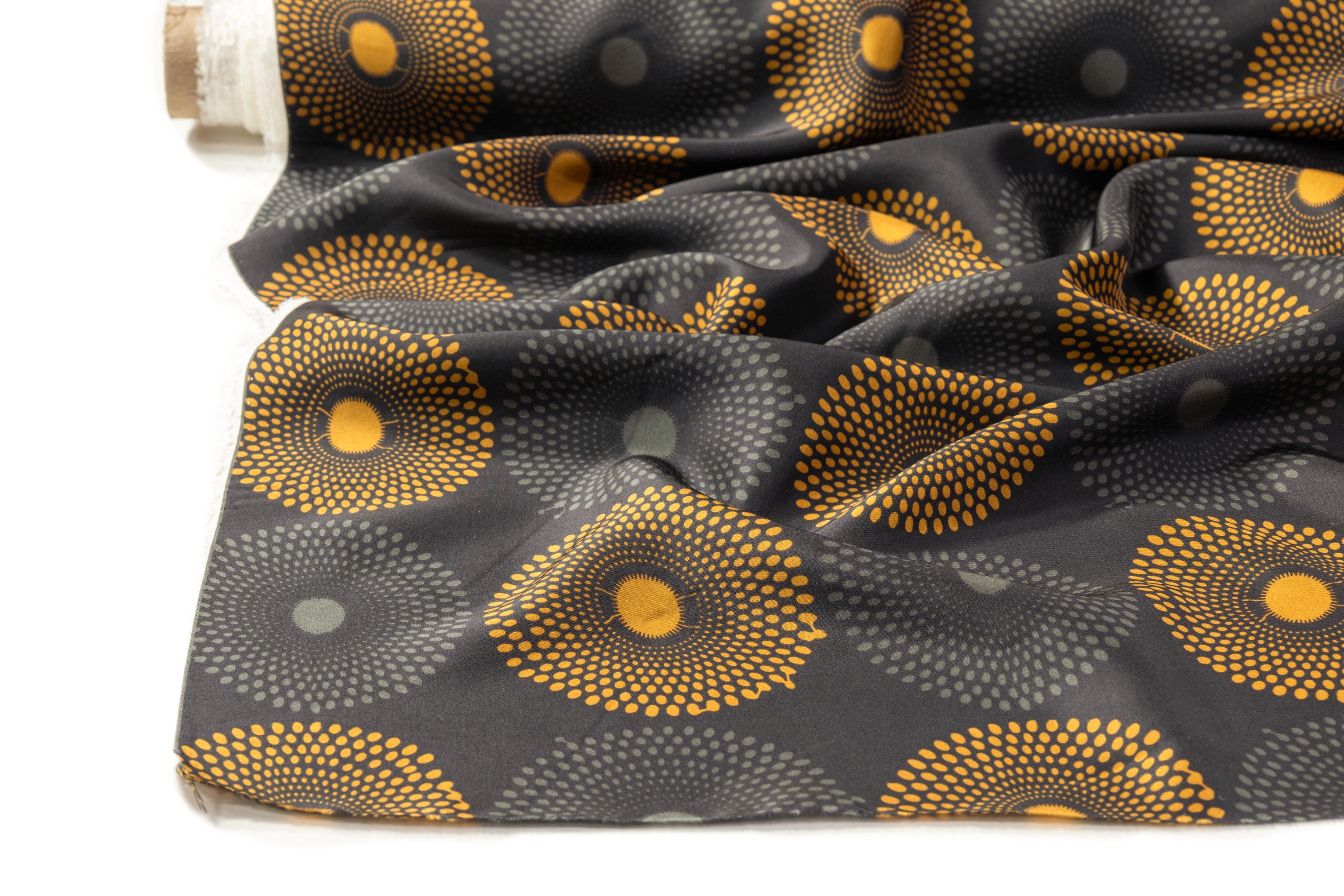 Geometric Italian Silk Crepe de Chine - Black / Gold / Green