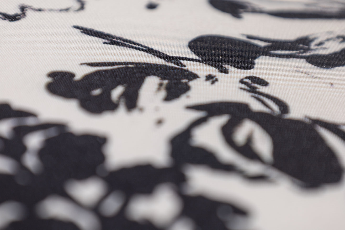 Floral Printed Poly Mikado - Off White / Black