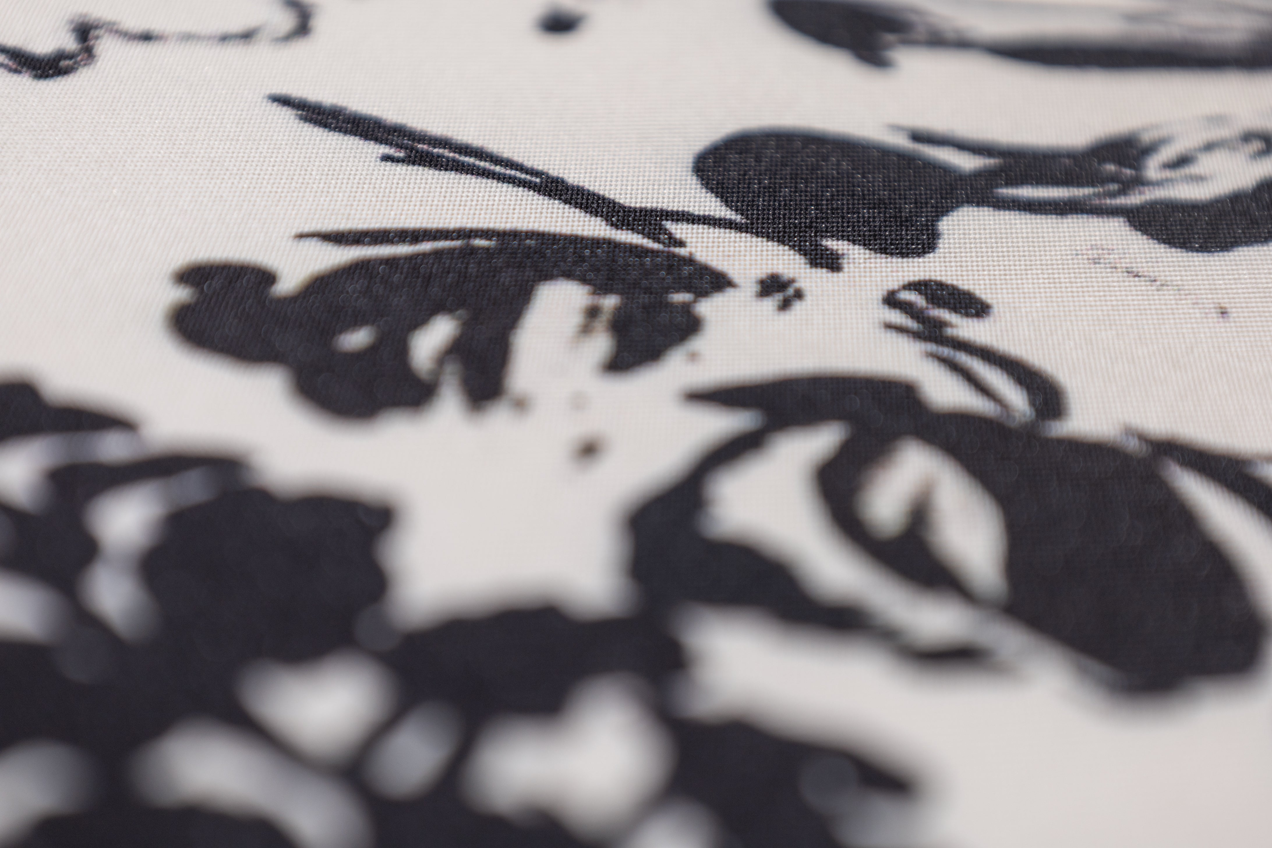 Floral Printed Poly Mikado - Off White / Black