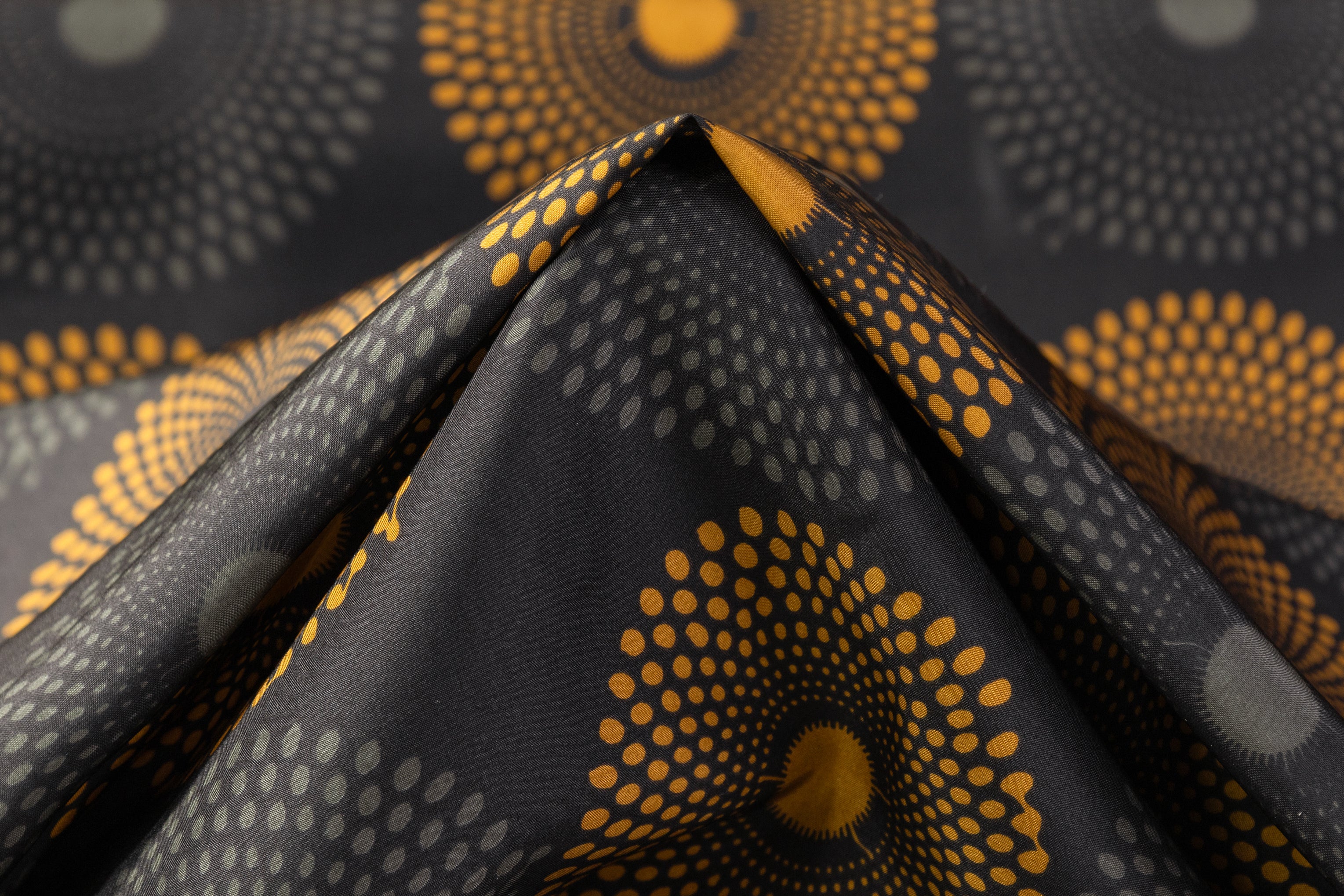 Geometric Italian Silk Crepe de Chine - Black / Gold / Green