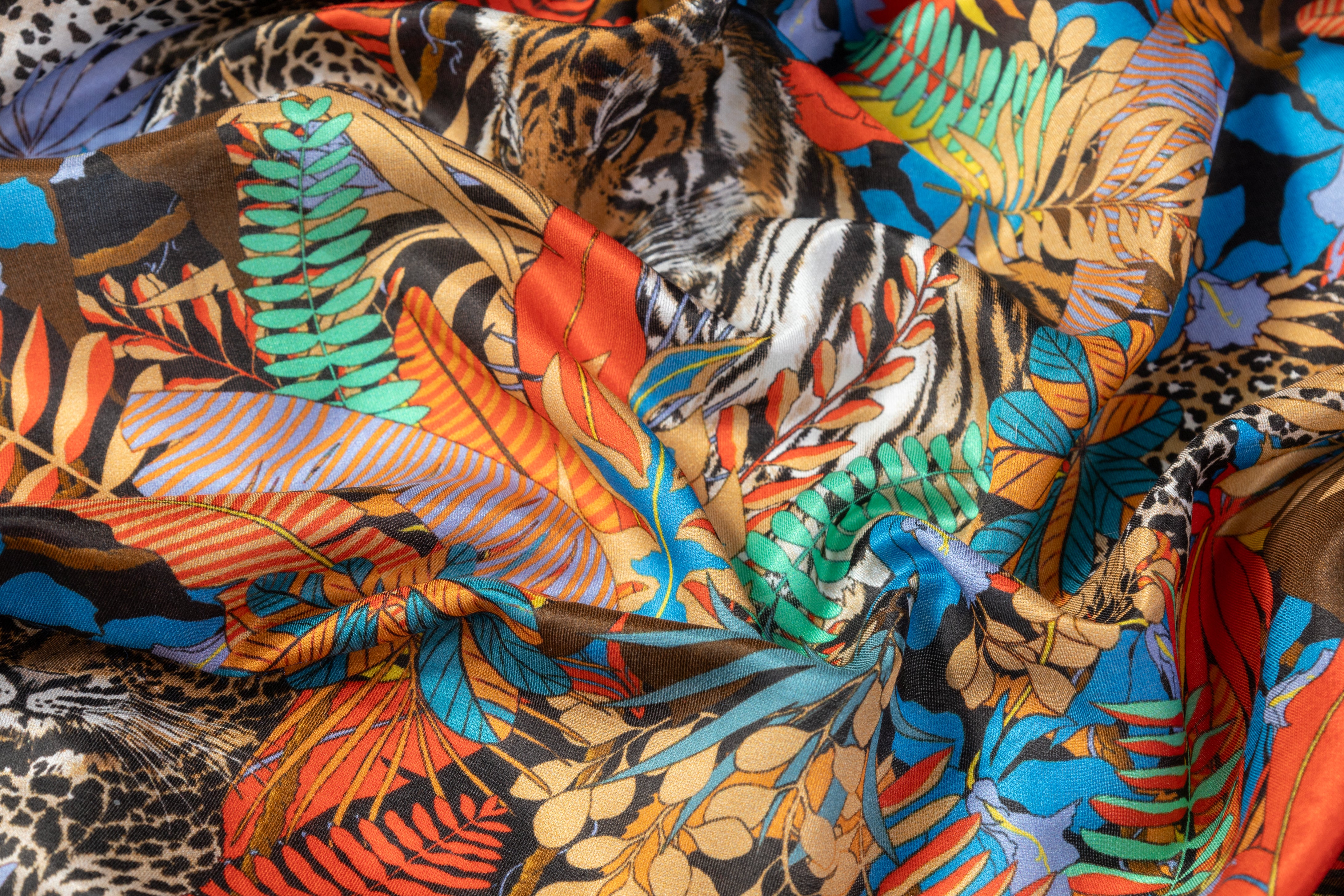 Jungle Print Italian Silk Viscose Crepe de Chine - Multicolor