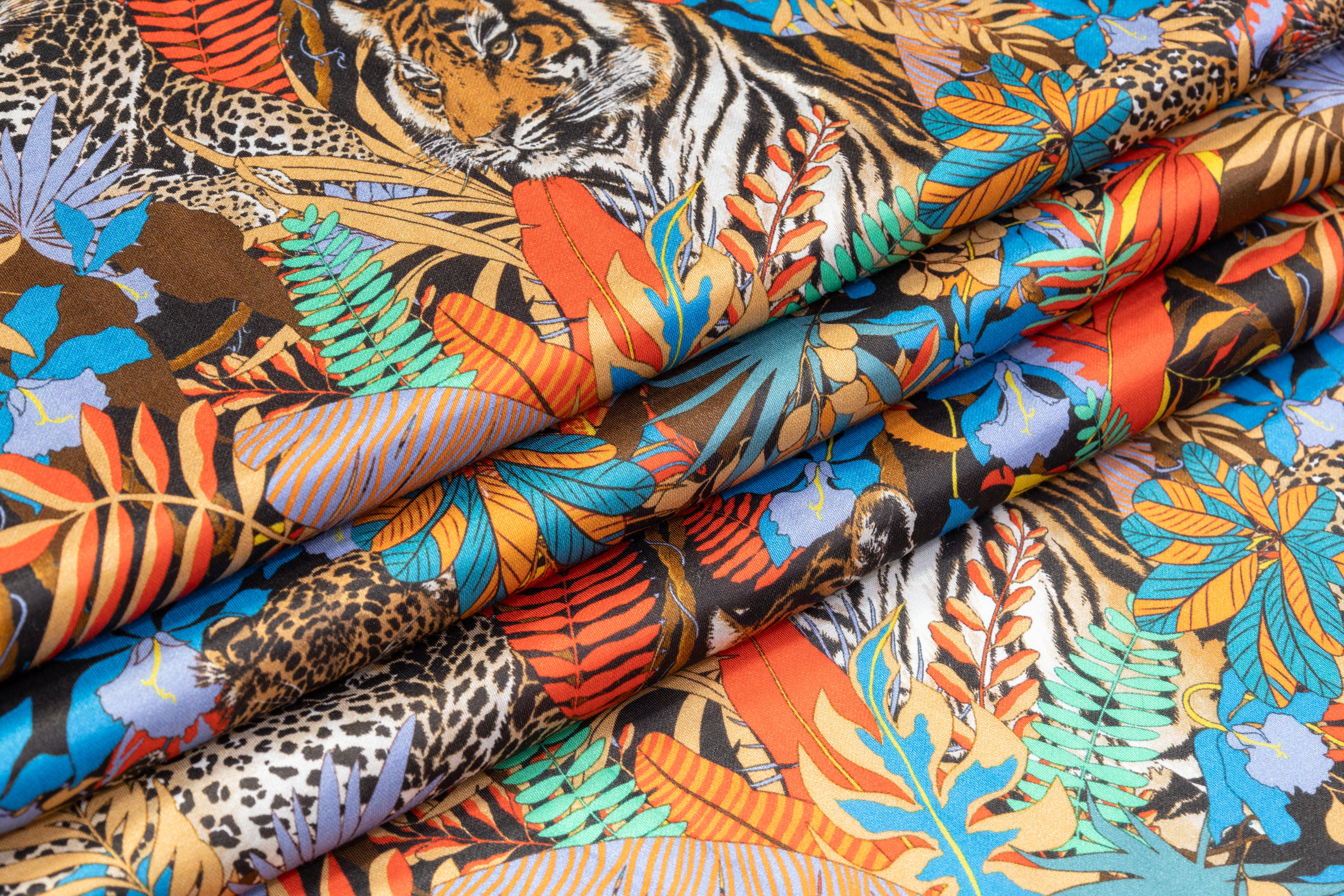Jungle Print Italian Silk Viscose Crepe de Chine - Multicolor