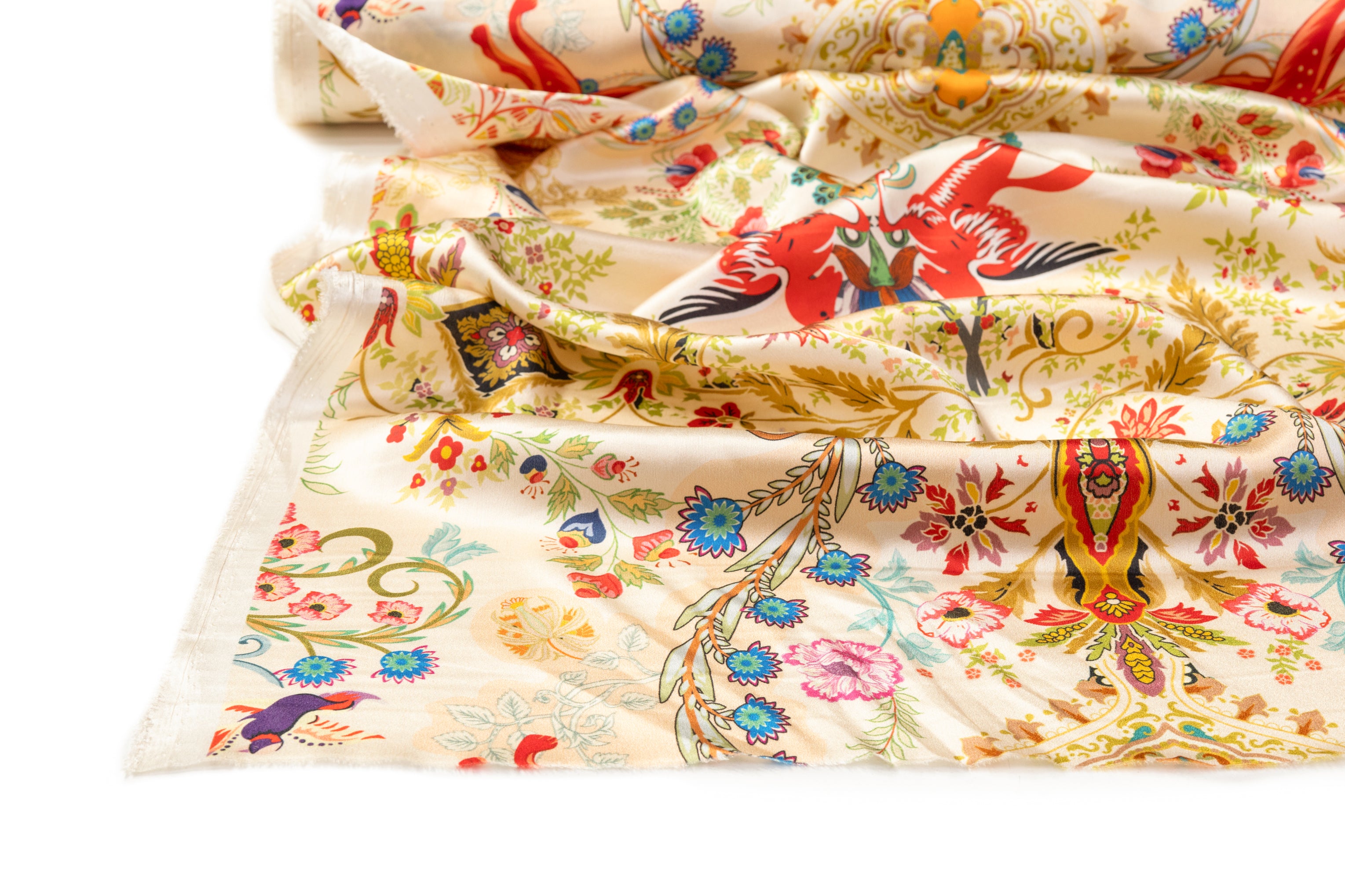 Italian Silk Charmeuse - Champagne / Multicolor