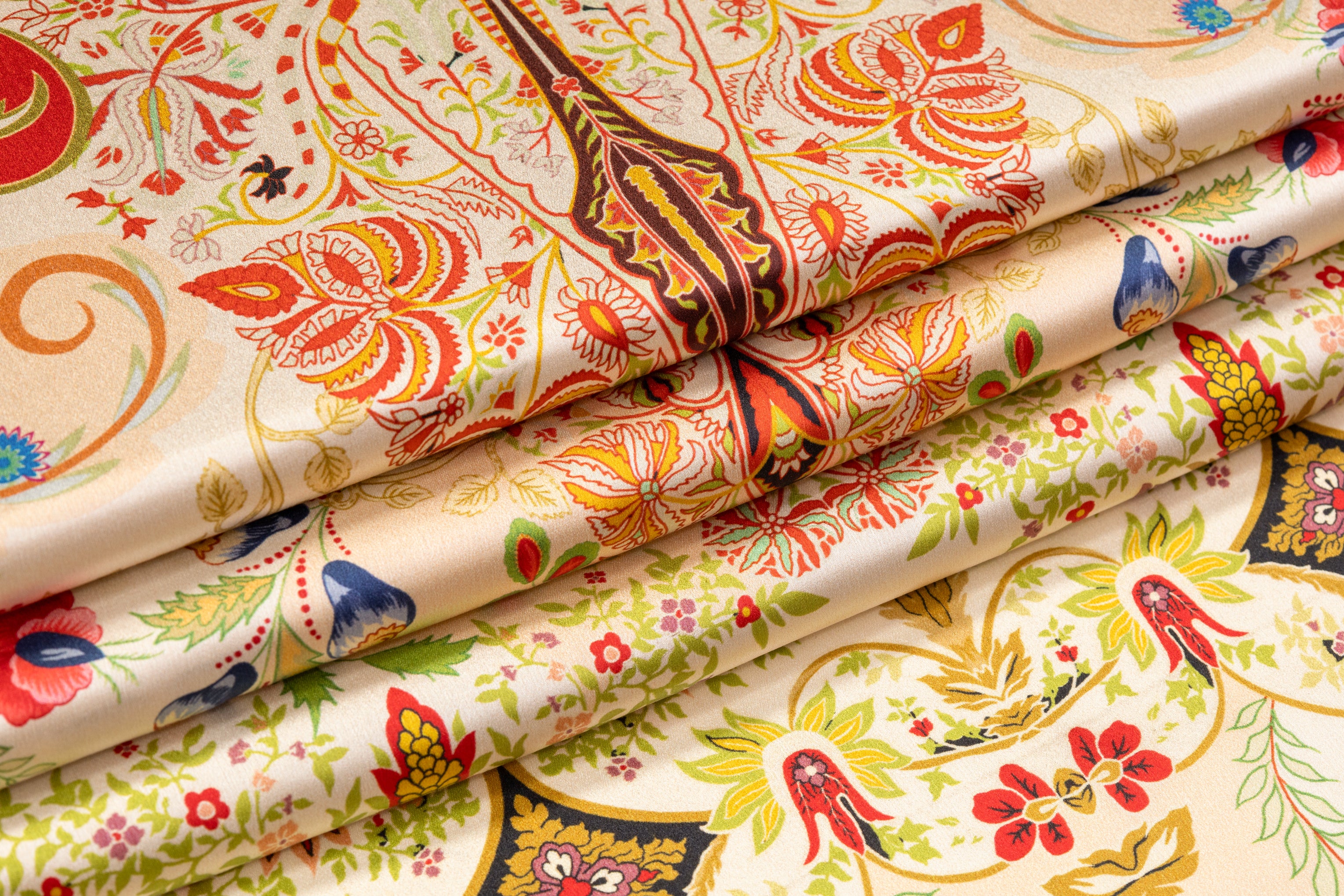 Italian Silk Charmeuse - Champagne / Multicolor