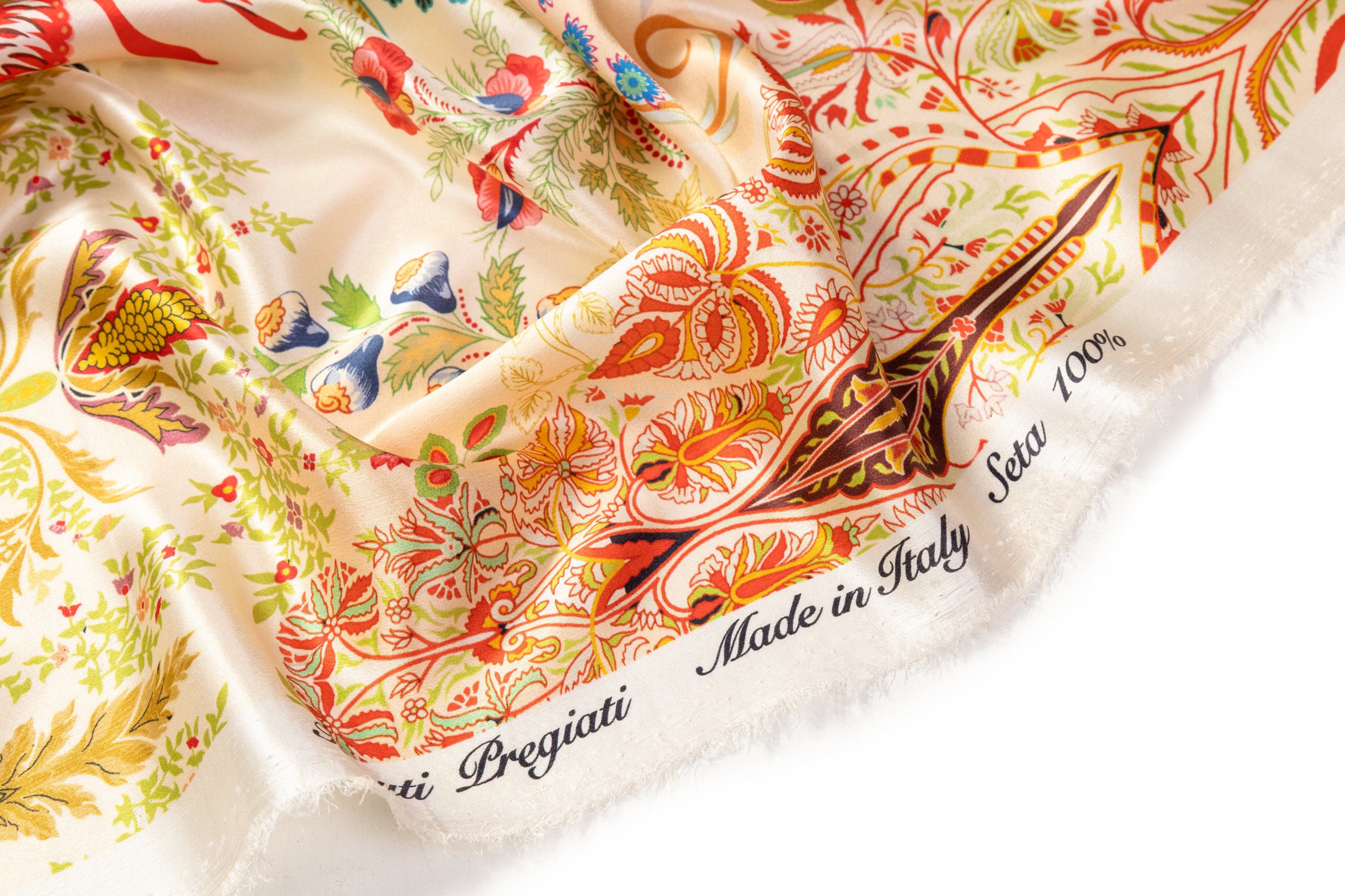 Italian Silk Charmeuse - Champagne / Multicolor