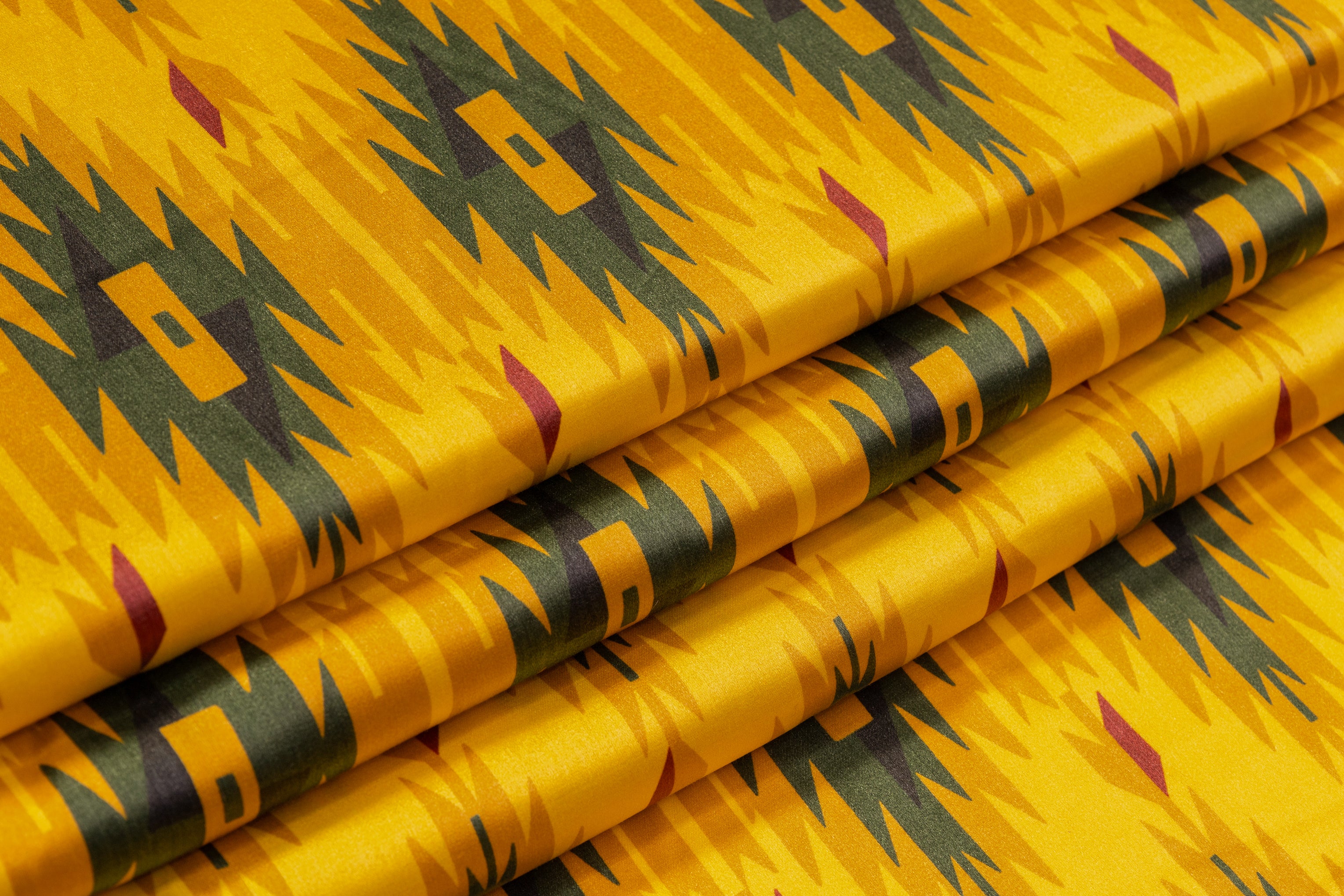 Tribal Geometric Italian Silk Viscose Charmeuse - Gold / Green