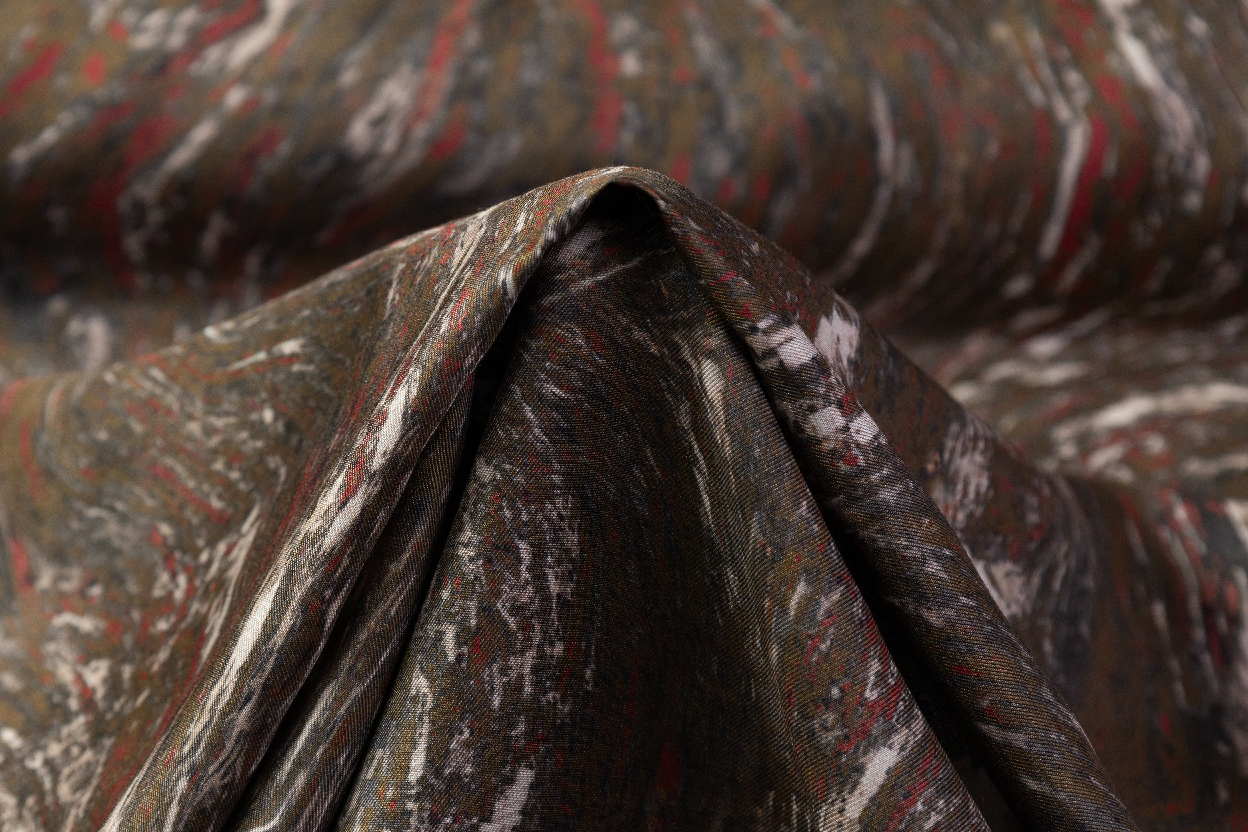 Abstract Italian Silk Viscose Challis - Olive Green