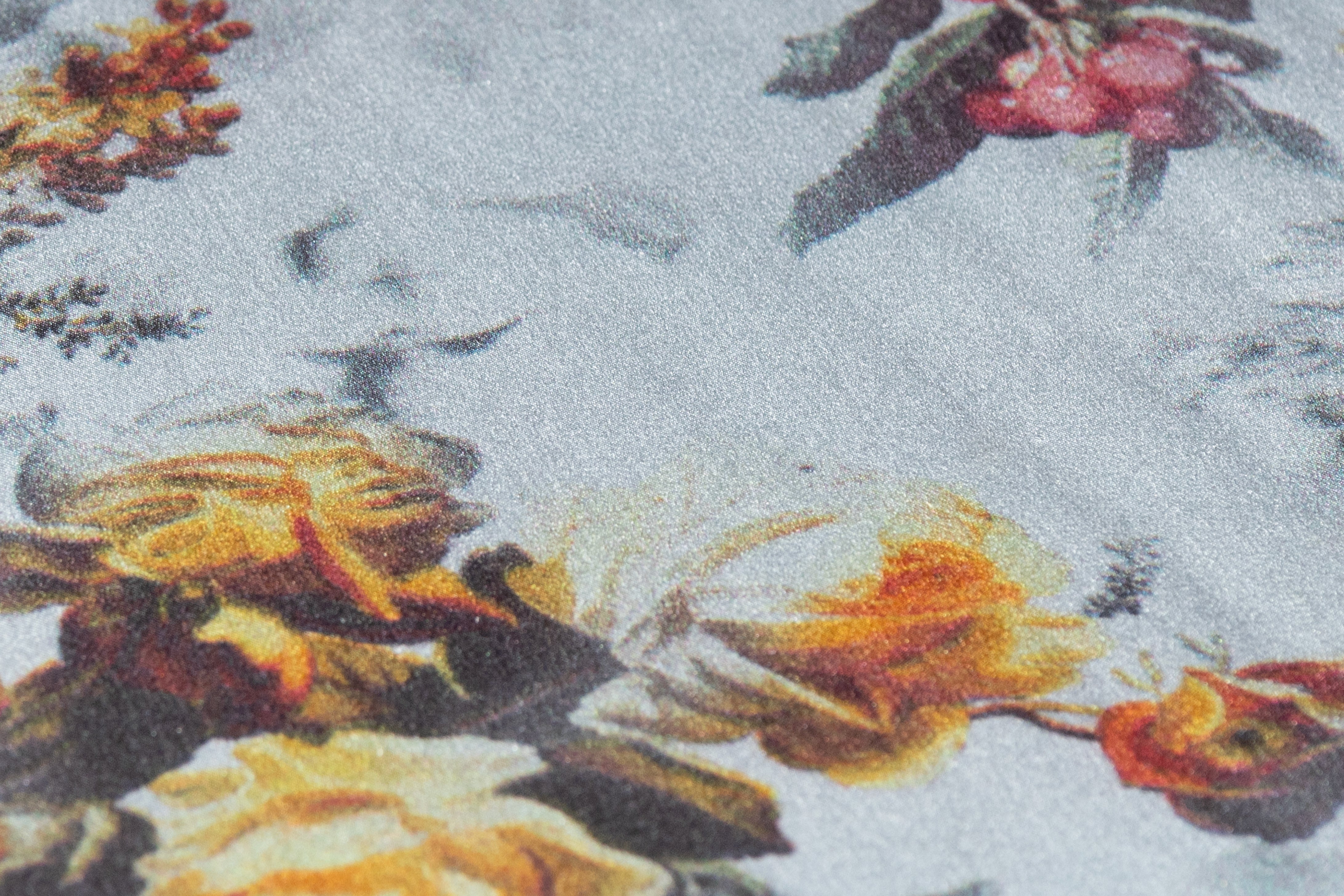 Floral Italian Silk Charmeuse - Steel Blue