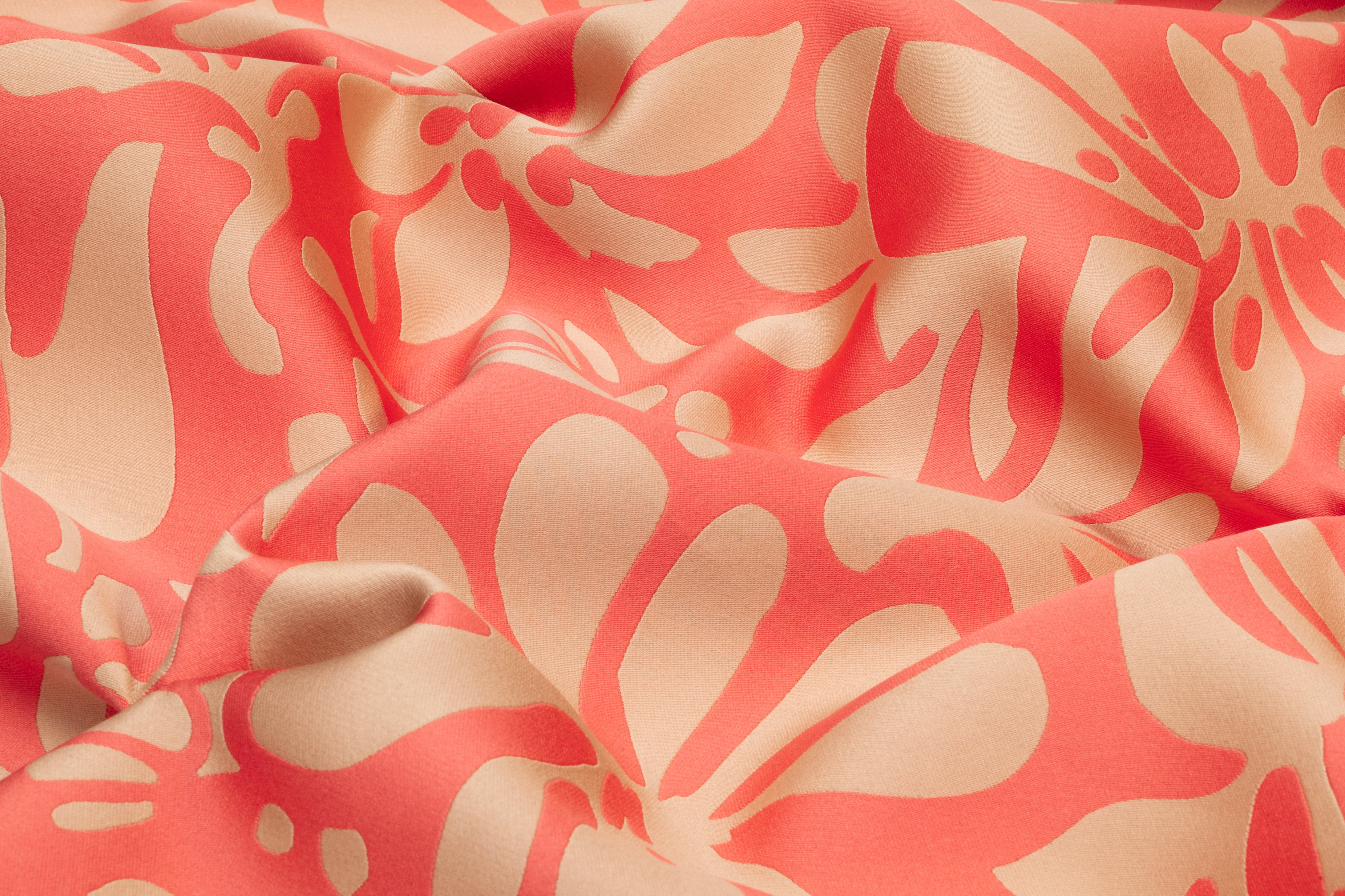 Carnet - Floral Double Faced Italian Silk Blend Brocade - Coral Pink / Beige