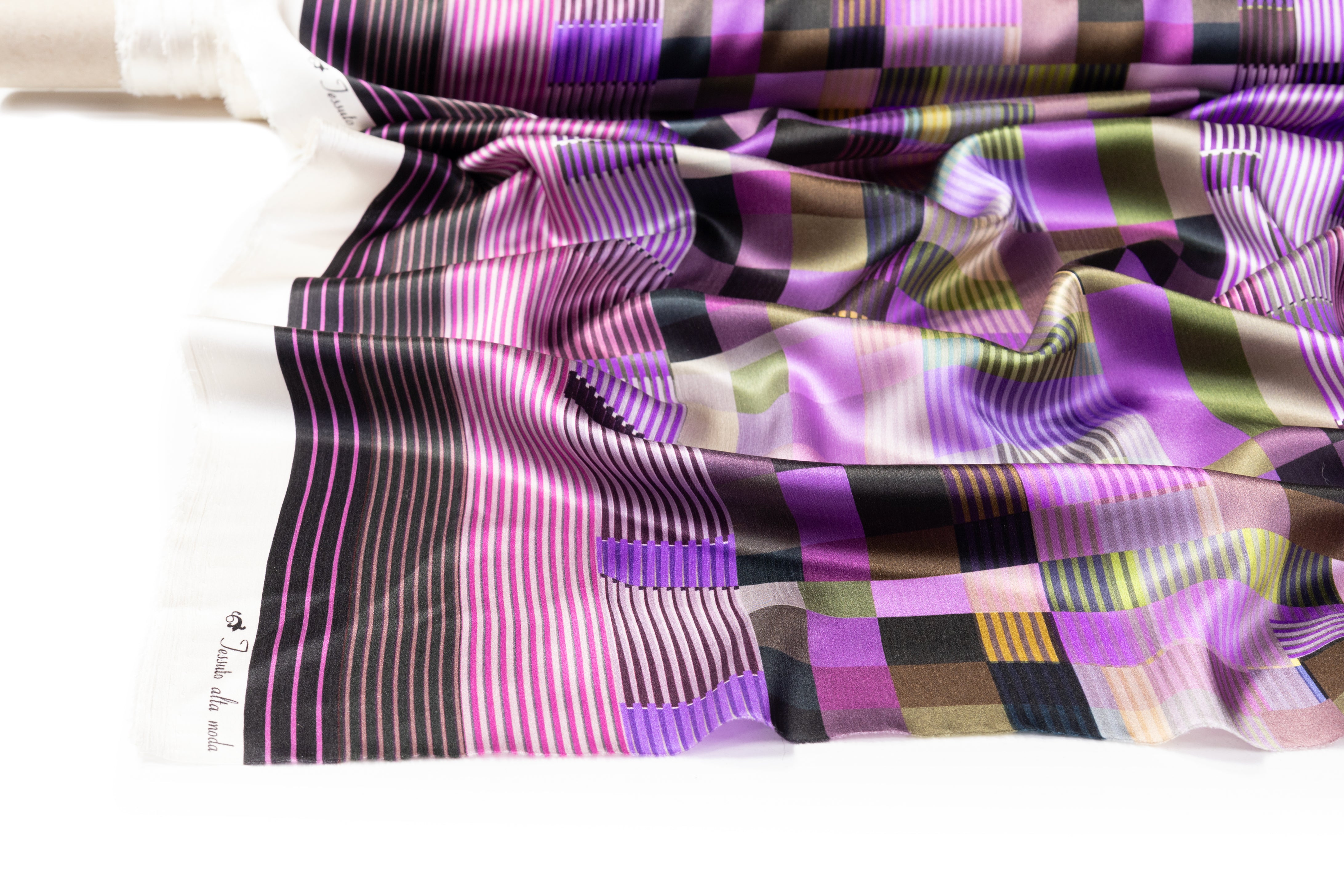 Geometric Italian Silk Charmeuse - Purple