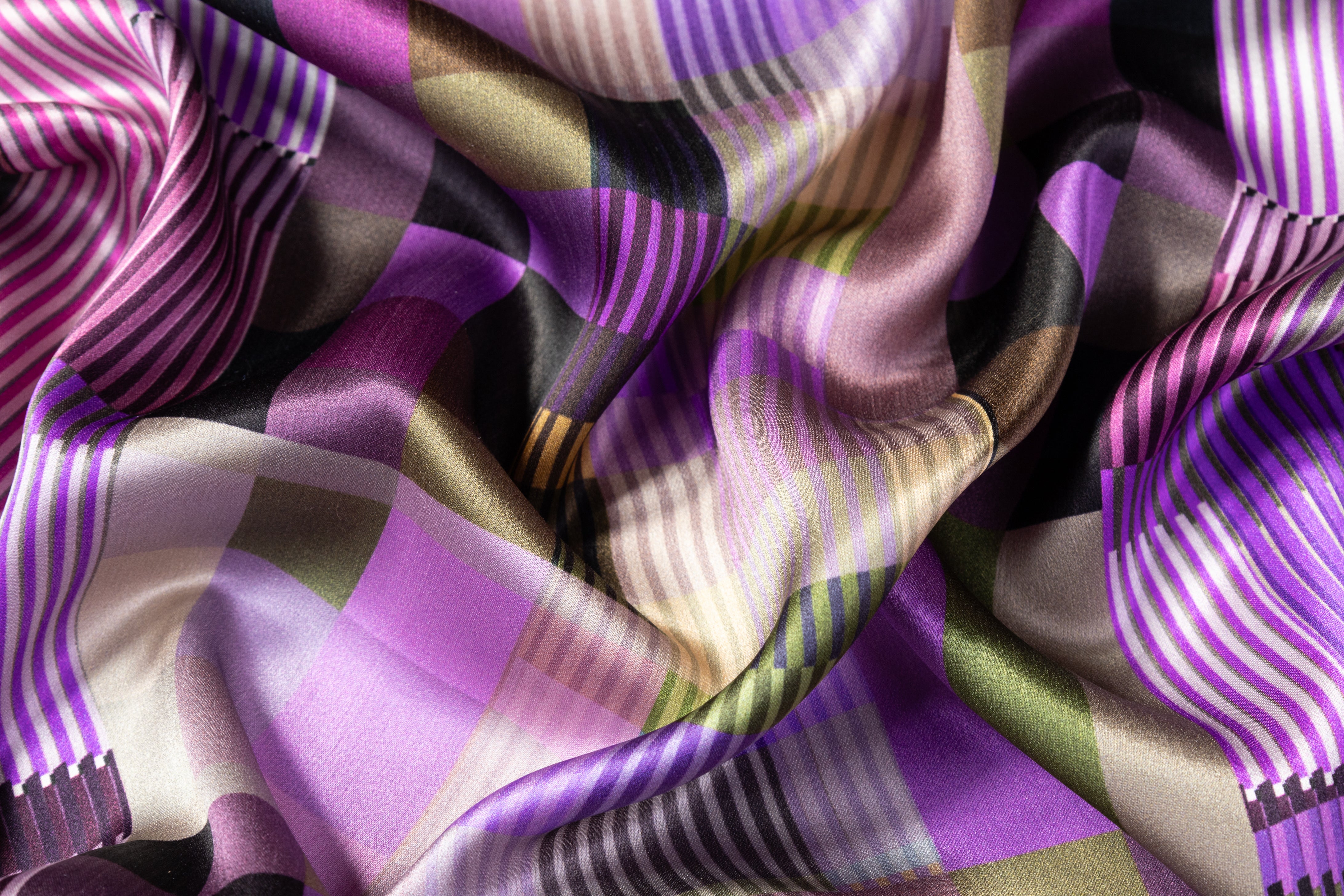 Geometric Italian Silk Charmeuse - Purple