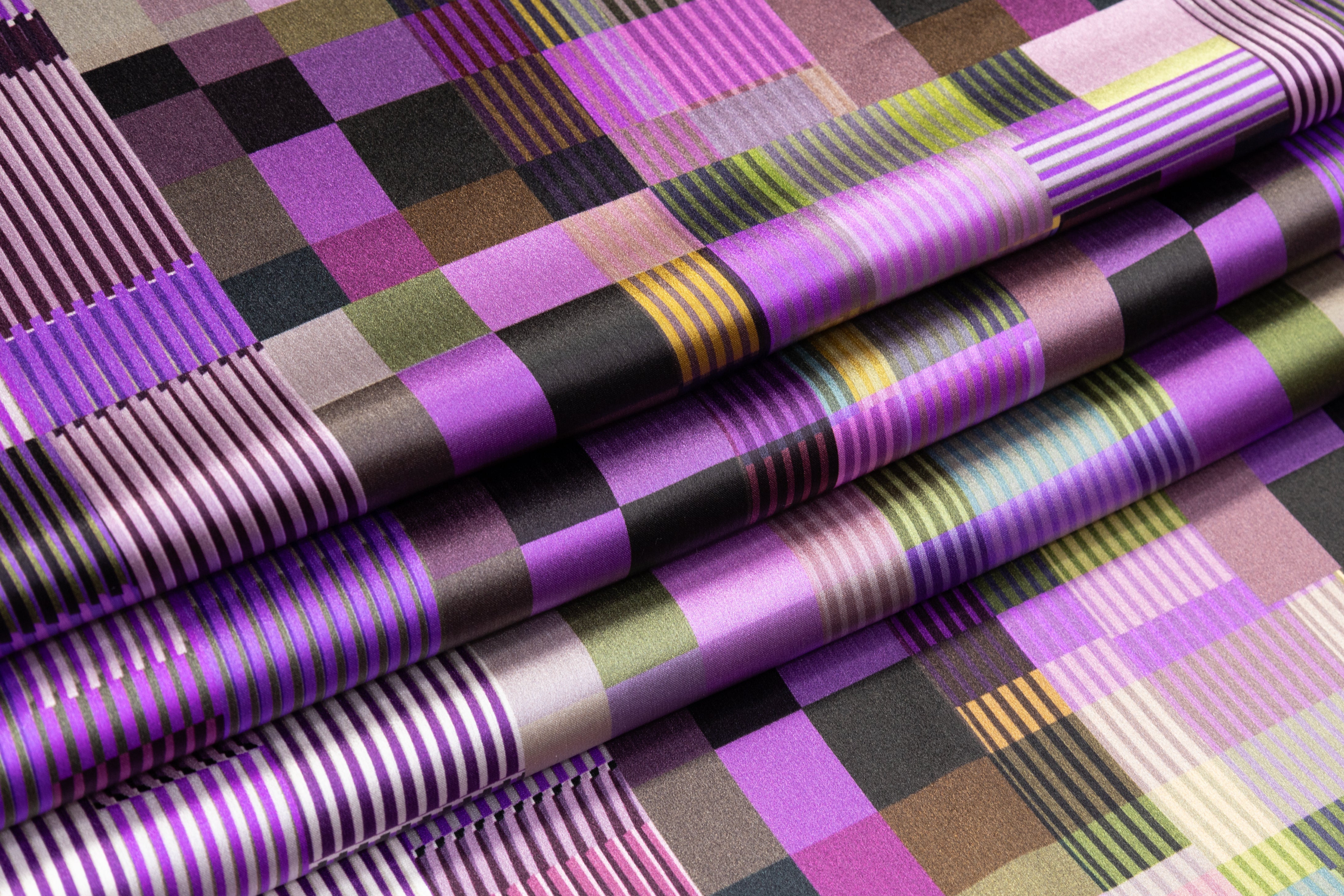 Geometric Italian Silk Charmeuse - Purple