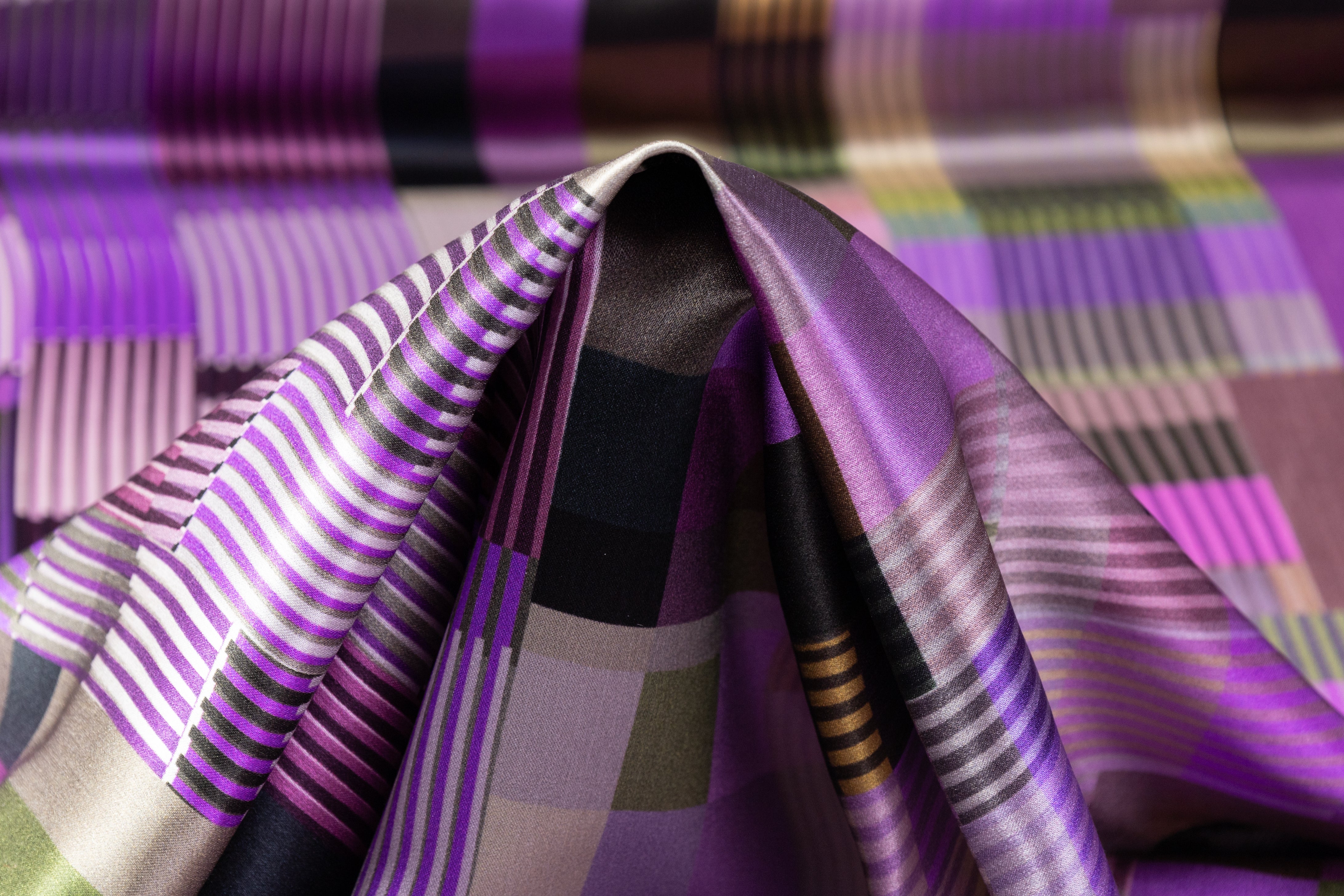 Geometric Italian Silk Charmeuse - Purple