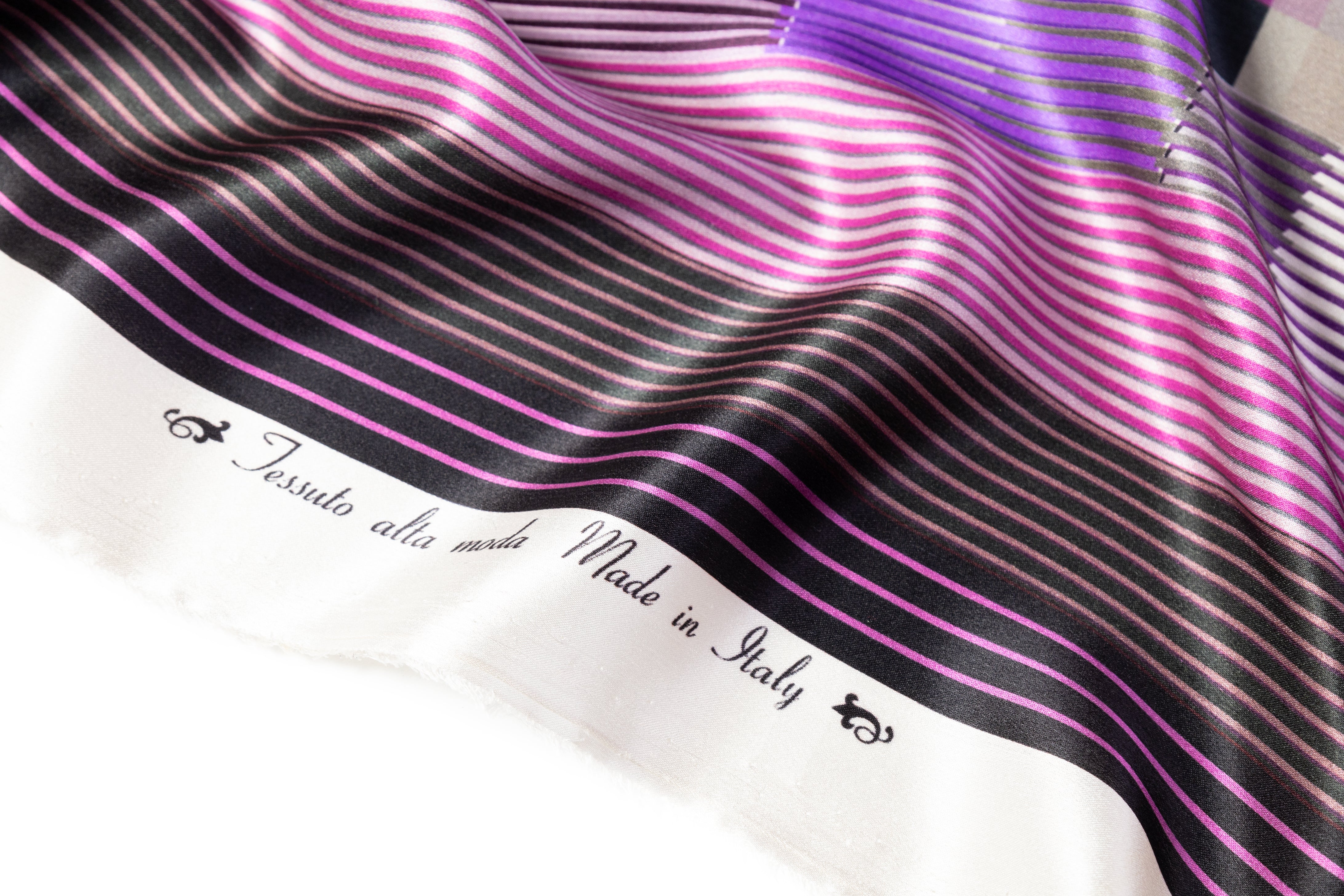 Geometric Italian Silk Charmeuse - Purple