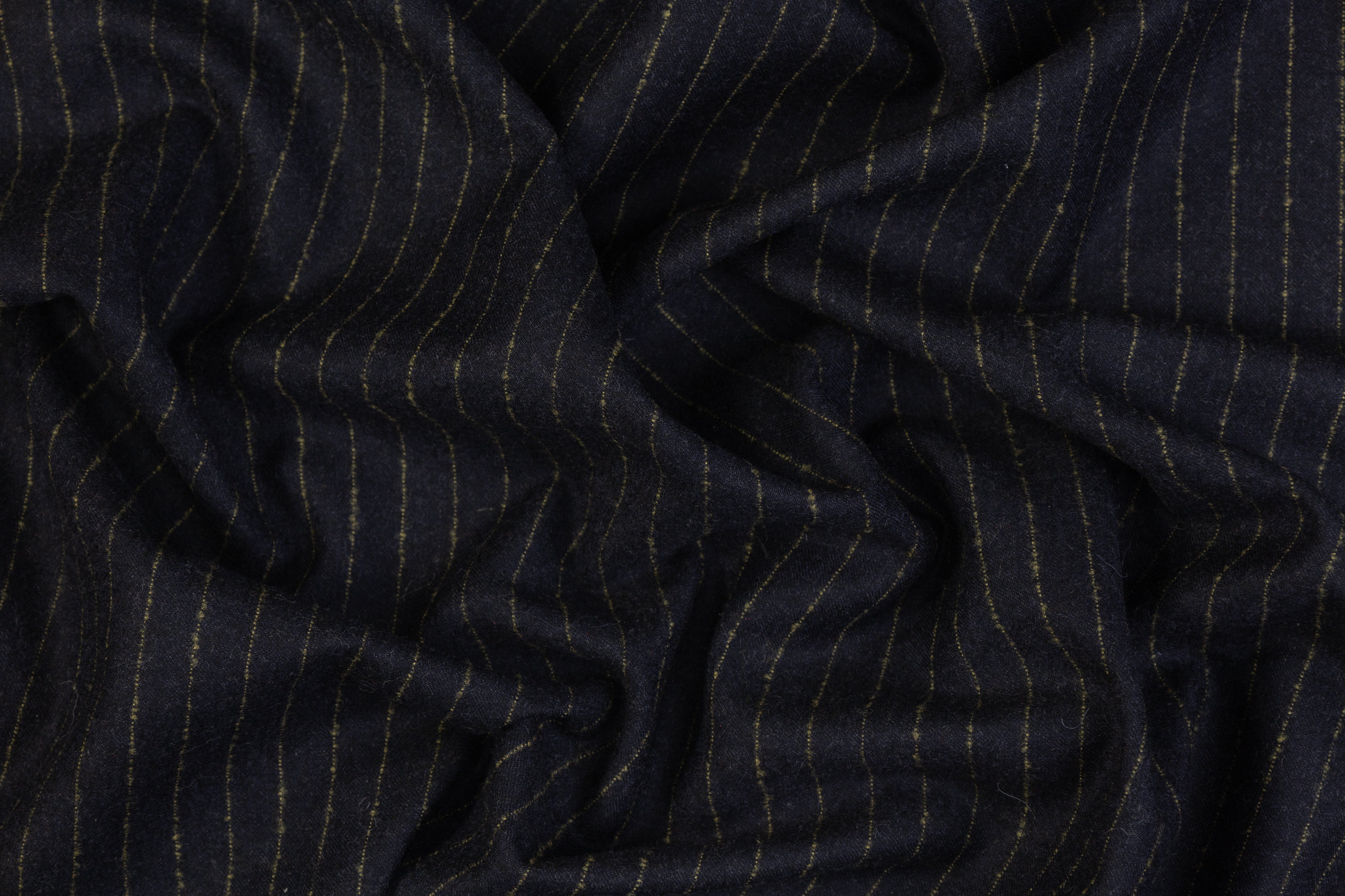 Striped Italian Wool Flannel Suiting - Navy / Lime Green