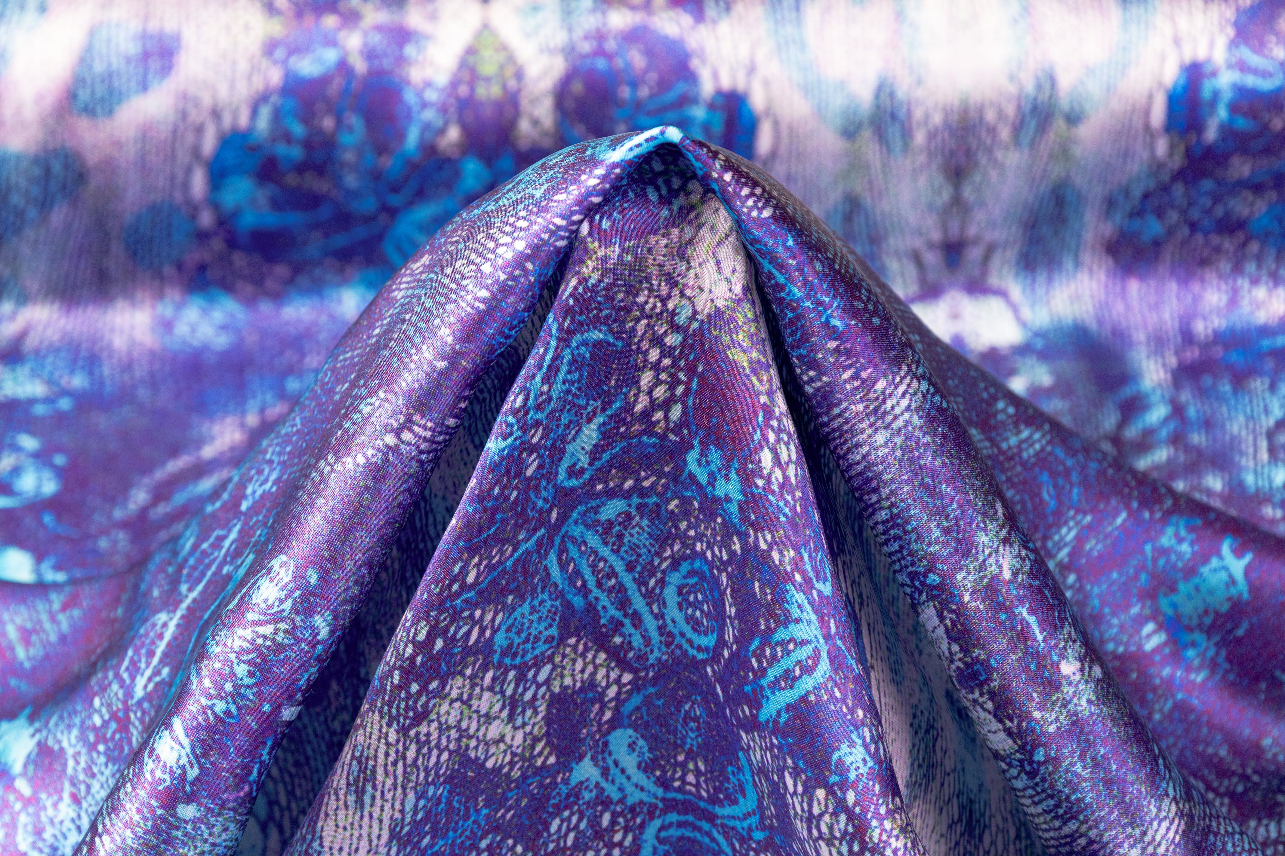 Abstract Italian Silk Charmeuse - Blue / Purple