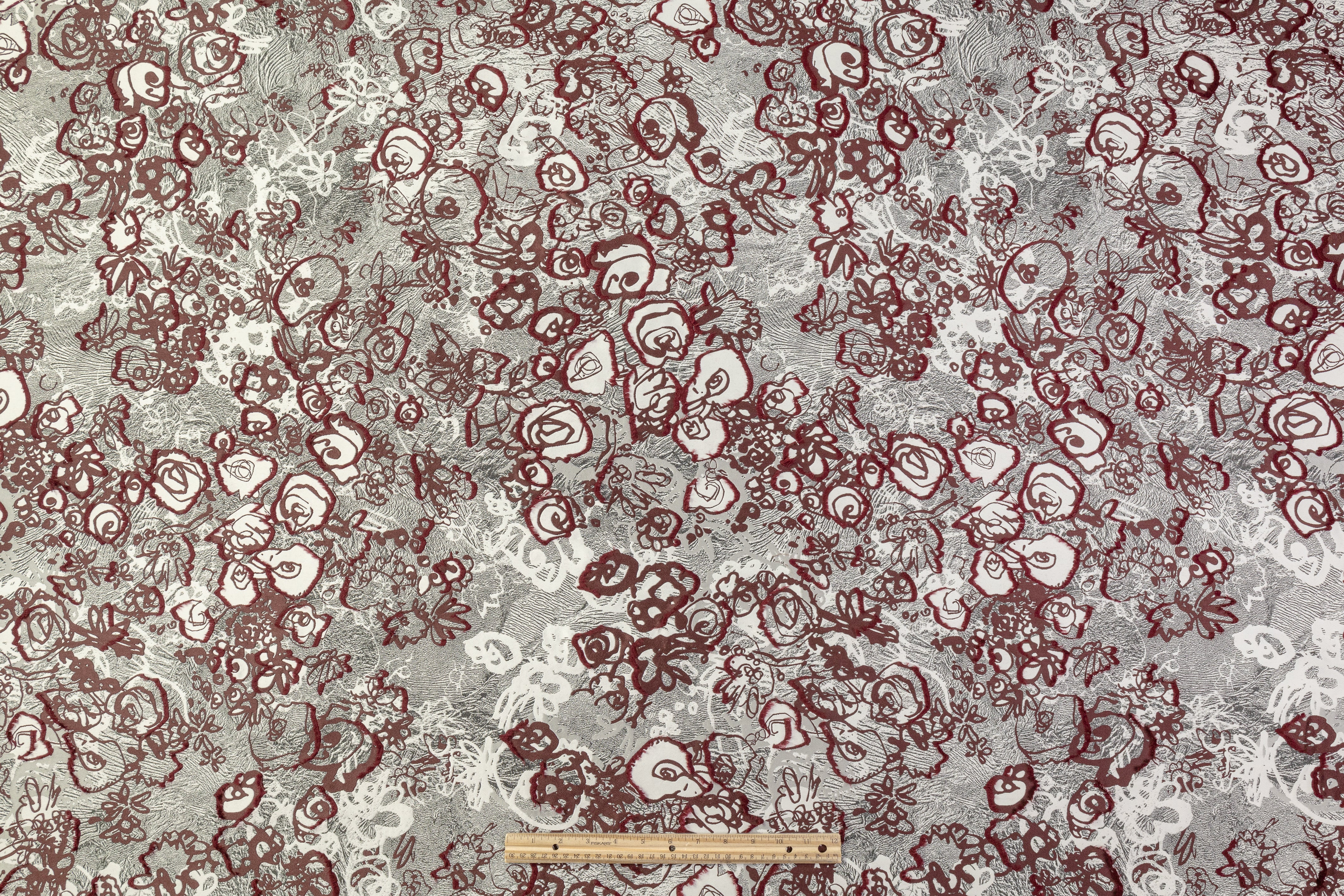 Abstract Italian Fil Coupé Brocade - Burgundy / Gray / White