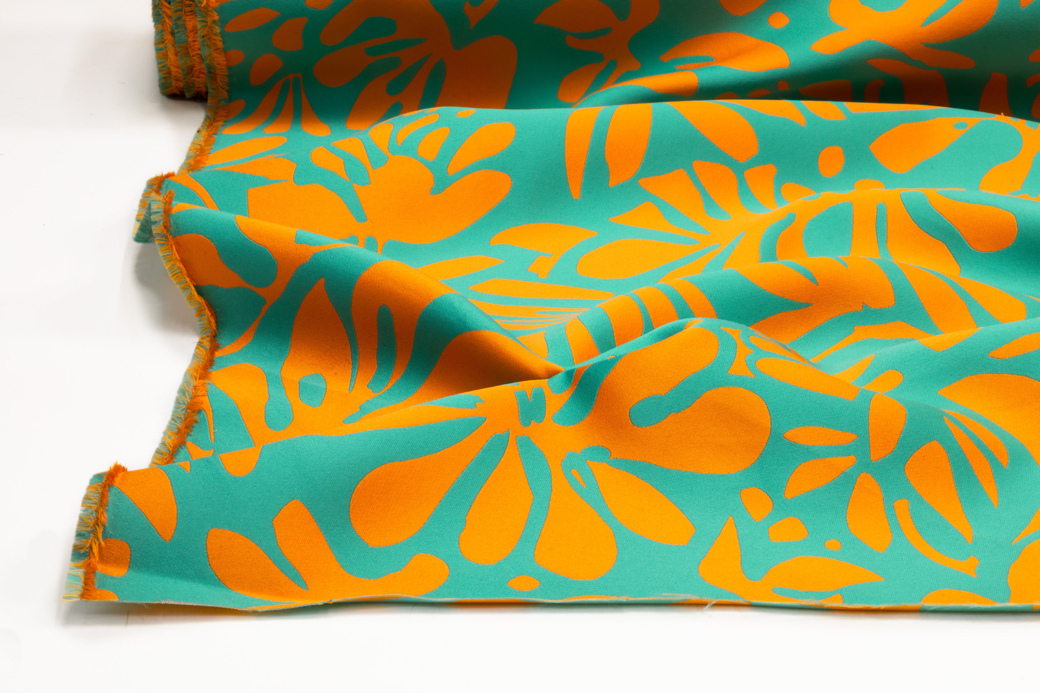 Carnet - Floral Double Faced Italian Silk Blend Brocade - Turquoise / Orange