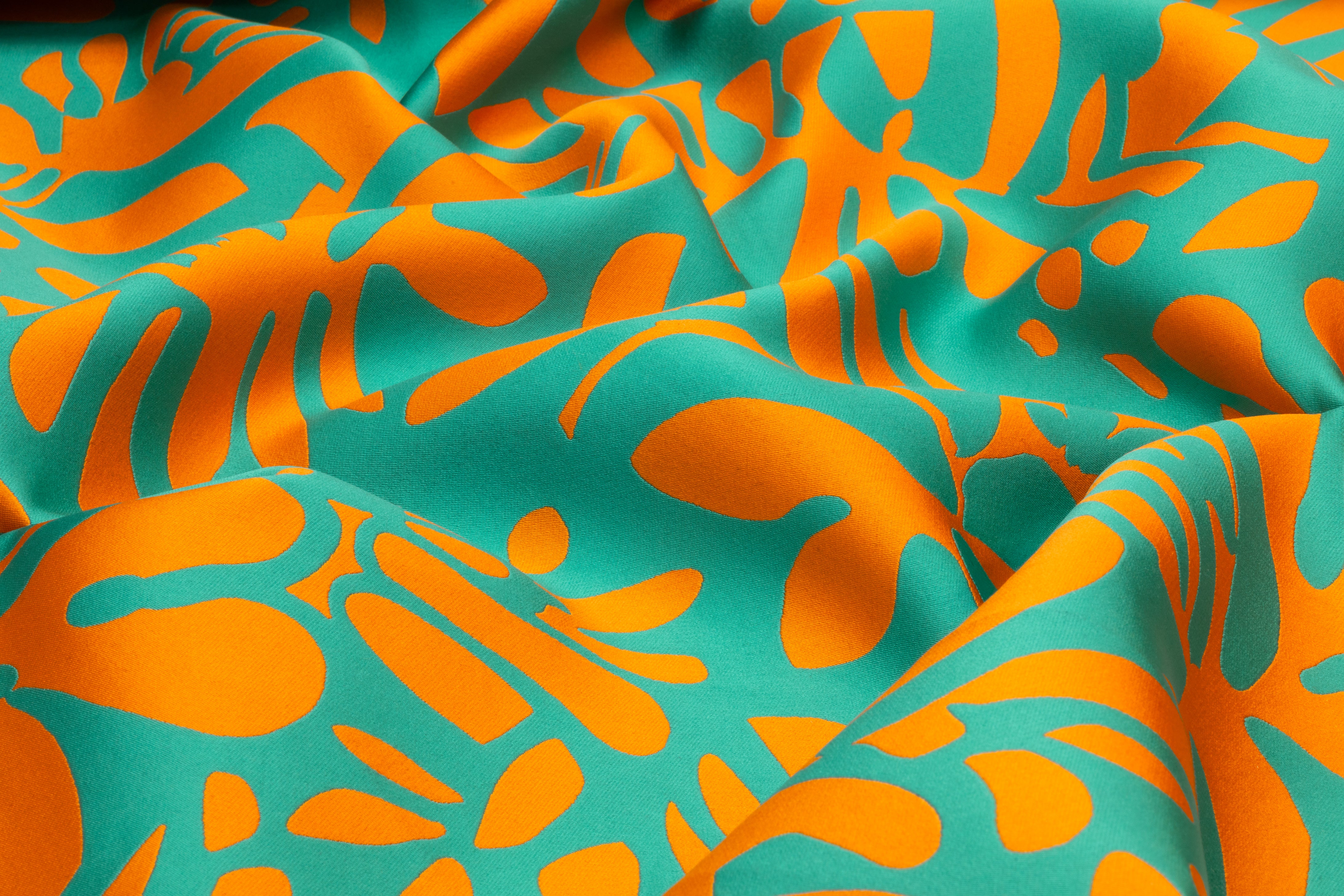 Carnet - Floral Double Faced Italian Silk Blend Brocade - Turquoise / Orange