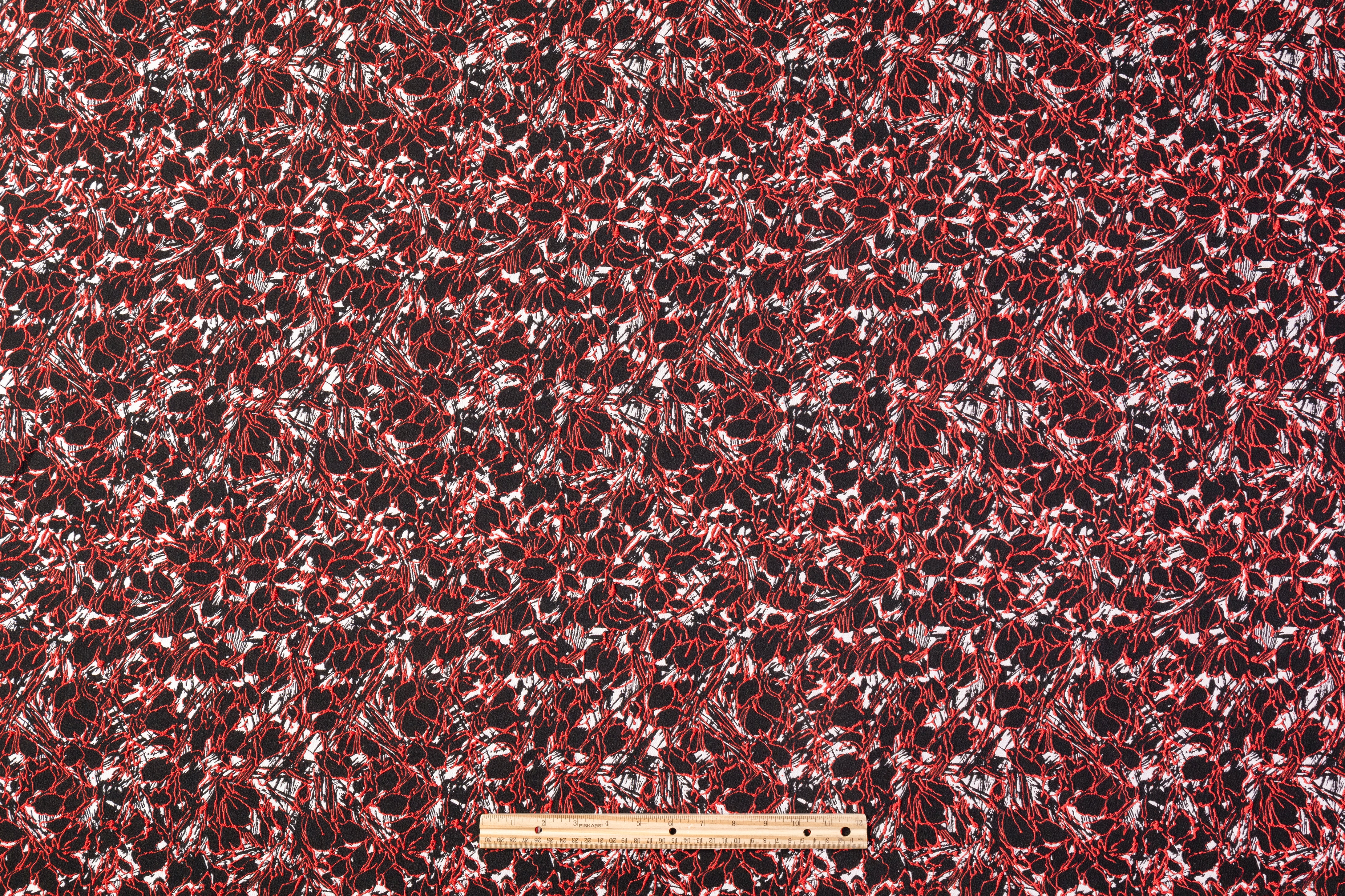 Abstract Italian Stretch Brocade - Red / Black