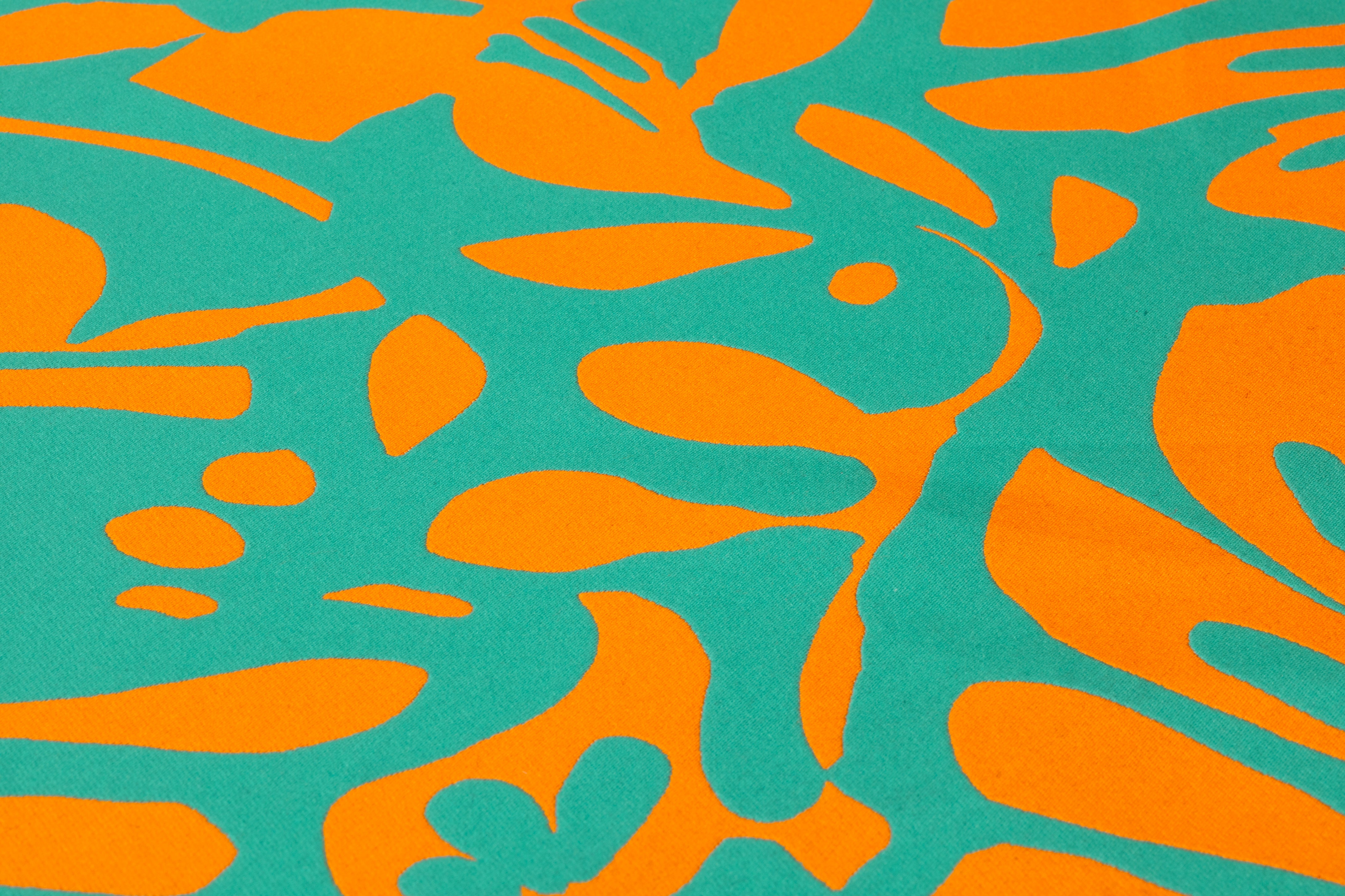 Carnet - Floral Double Faced Italian Silk Blend Brocade - Turquoise / Orange