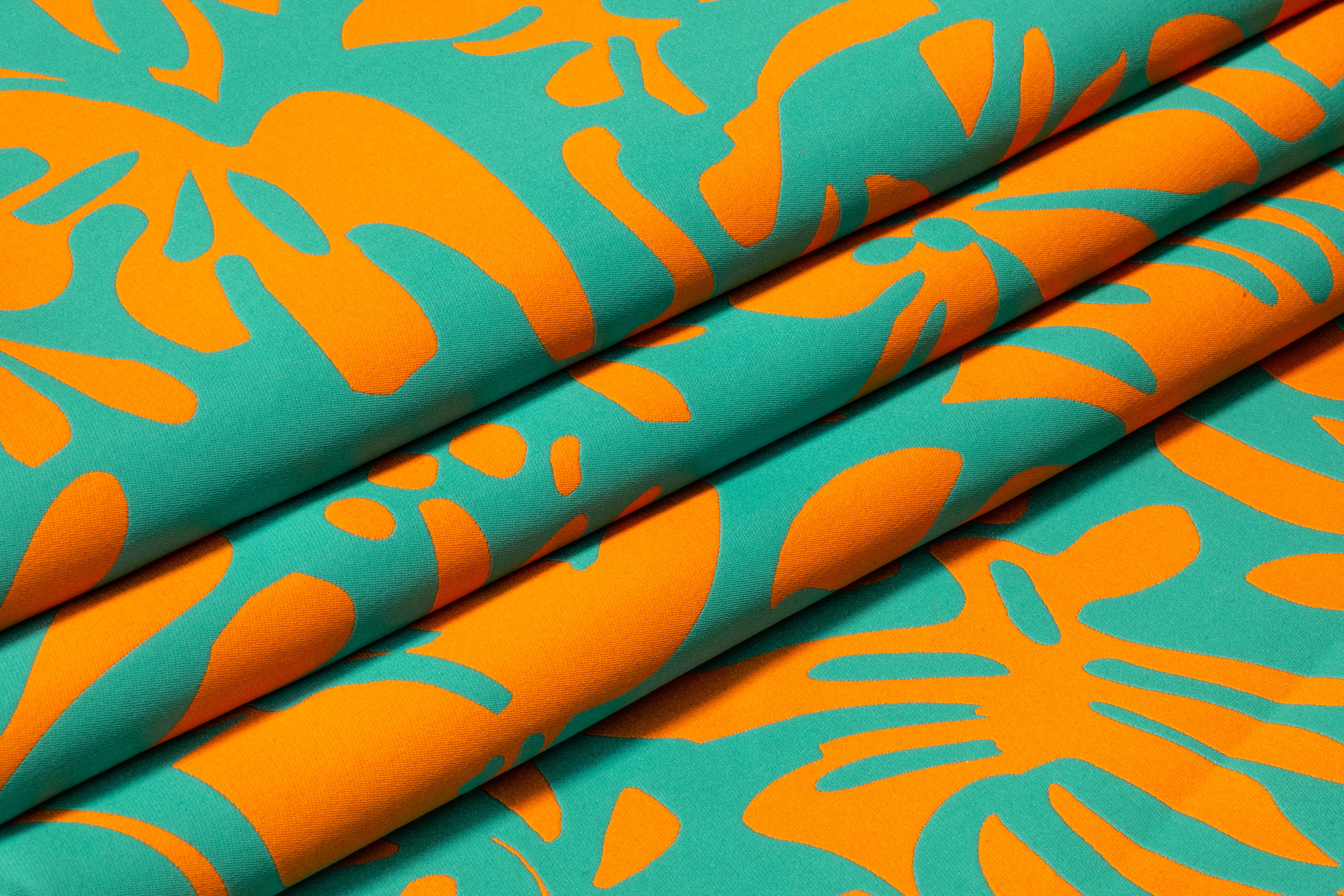 Carnet - Floral Double Faced Italian Silk Blend Brocade - Turquoise / Orange