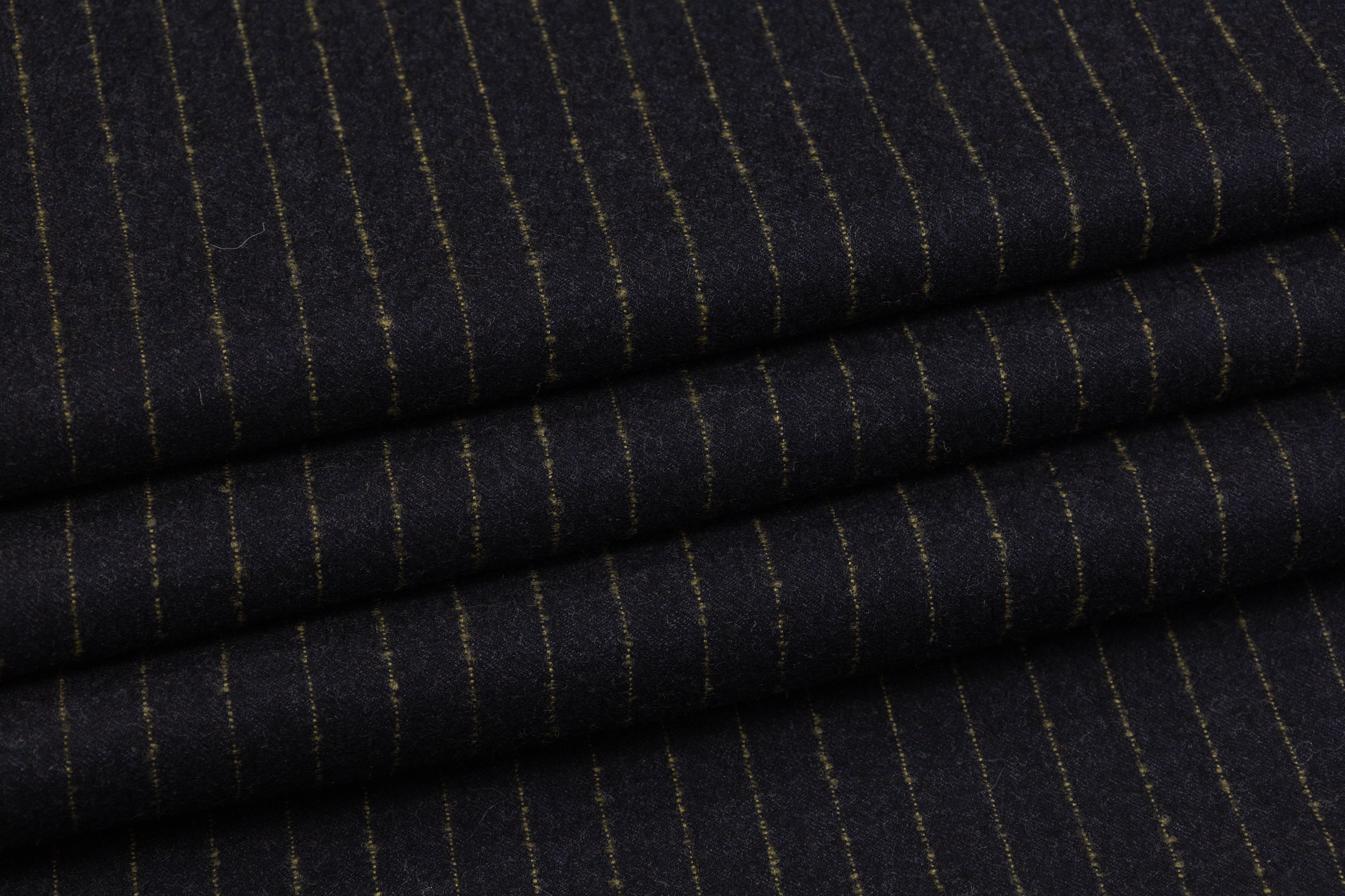 Striped Italian Wool Flannel Suiting - Navy / Lime Green