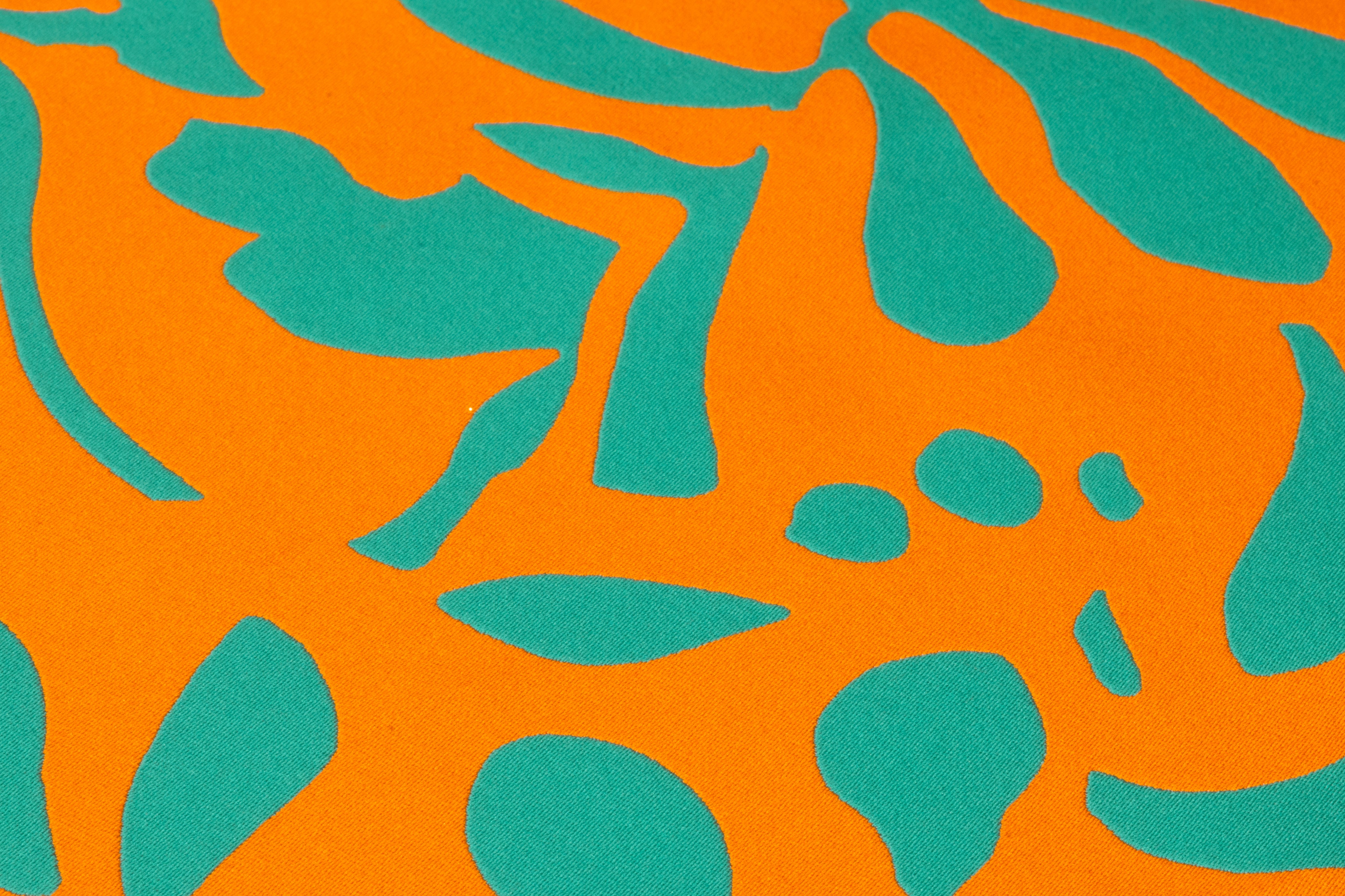 Carnet - Floral Double Faced Italian Silk Blend Brocade - Turquoise / Orange