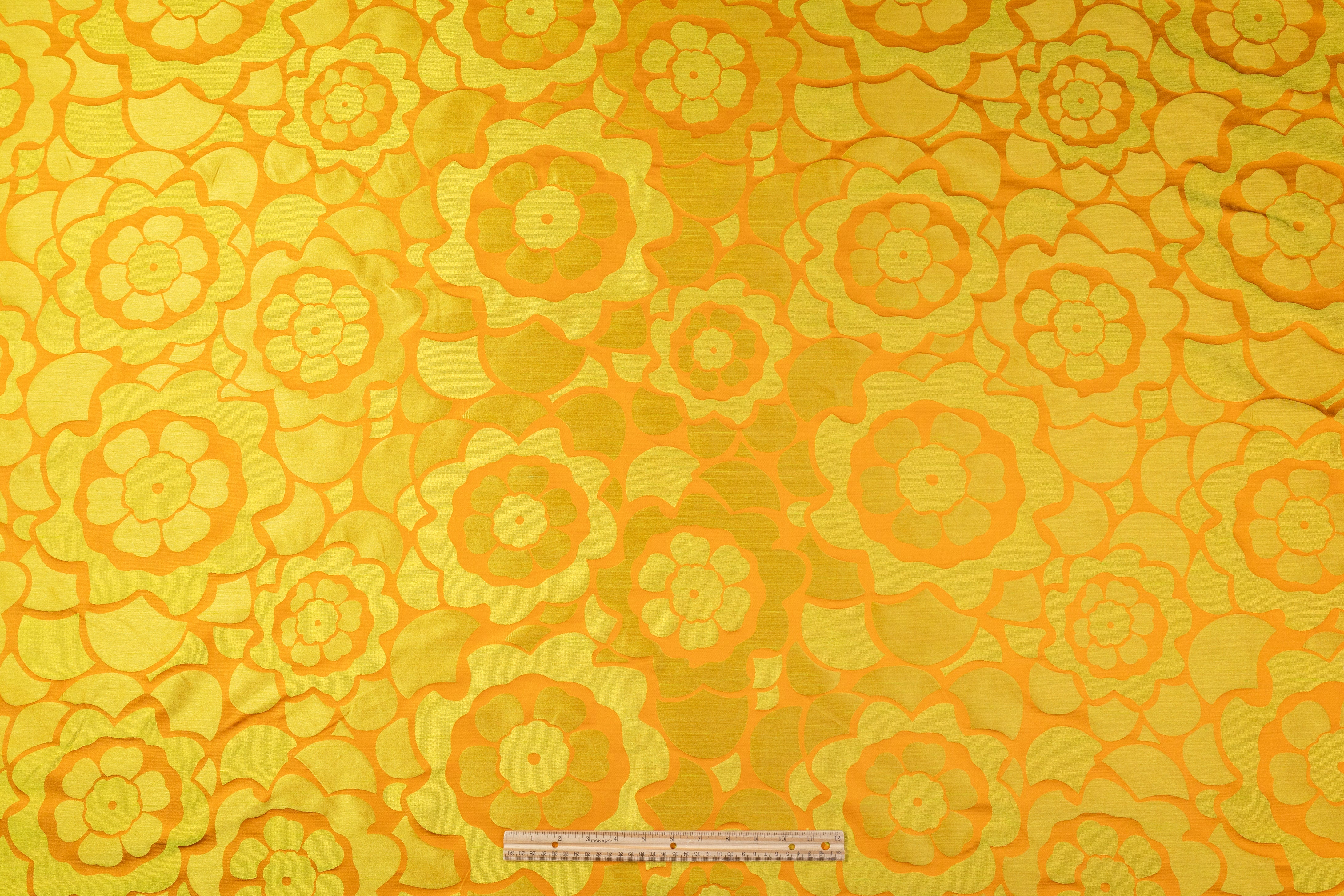 Floral Italian Silk Blend Brocade - Orange / Chartreuse