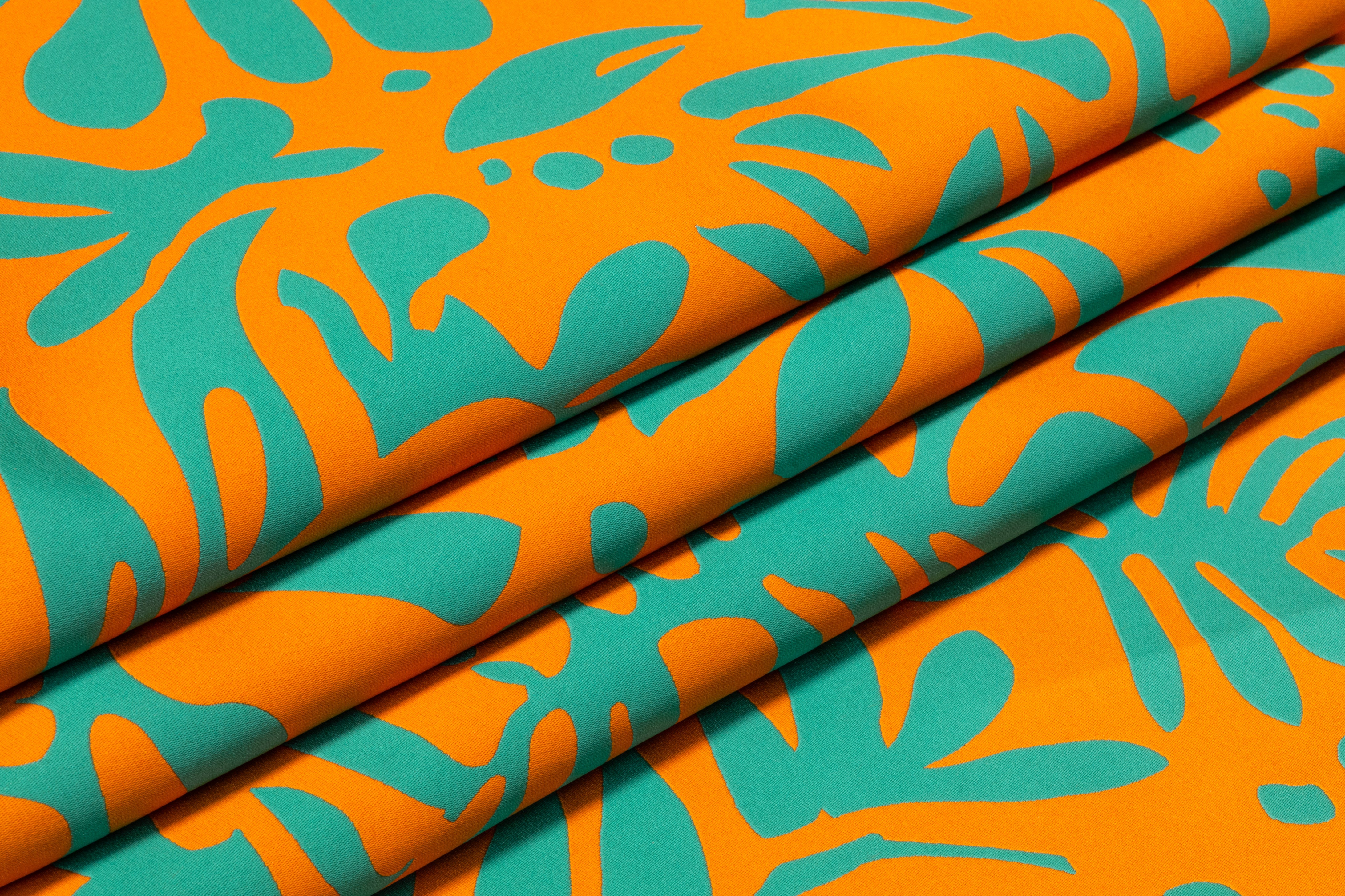 Carnet - Floral Double Faced Italian Silk Blend Brocade - Turquoise / Orange