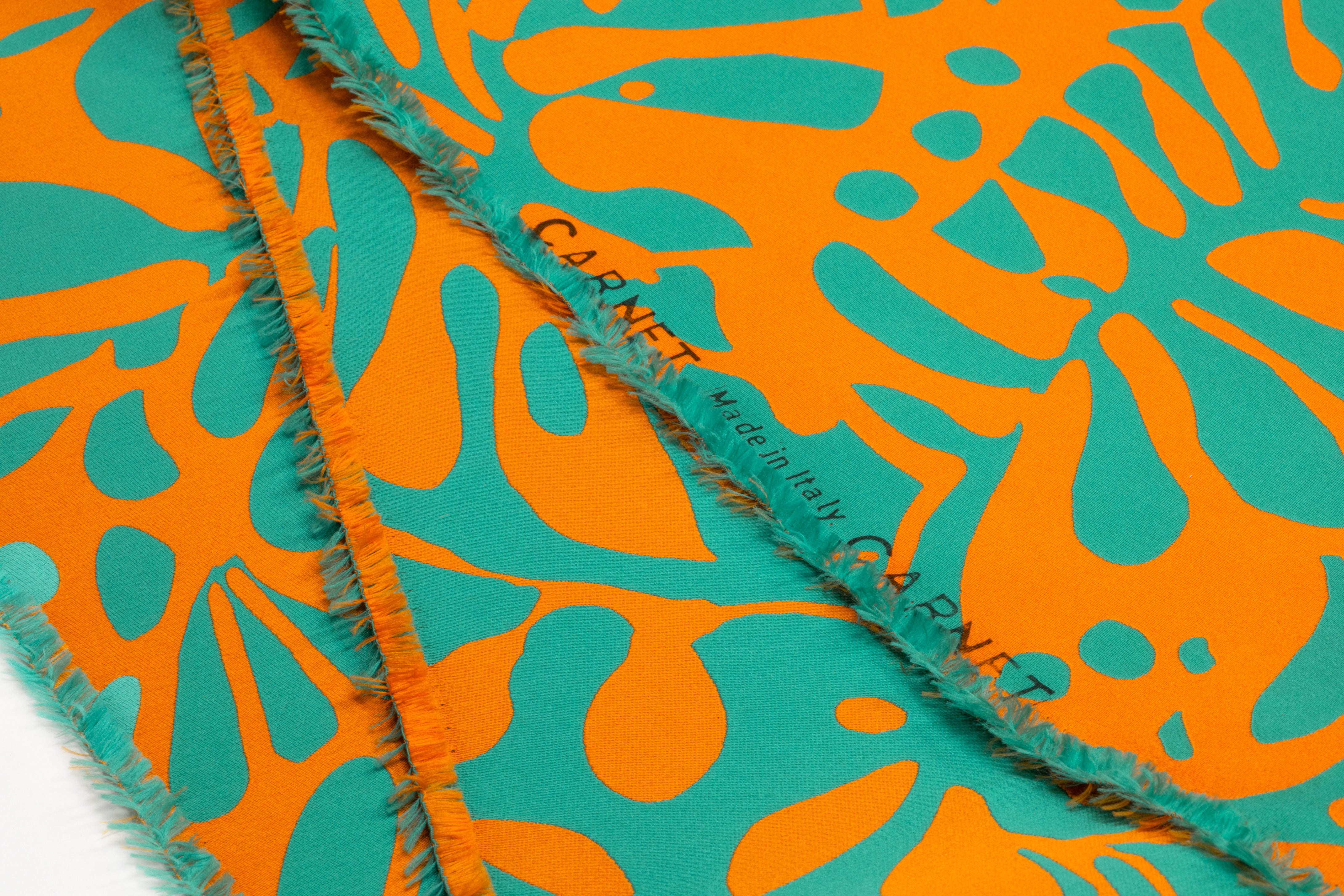 Carnet - Floral Double Faced Italian Silk Blend Brocade - Turquoise / Orange
